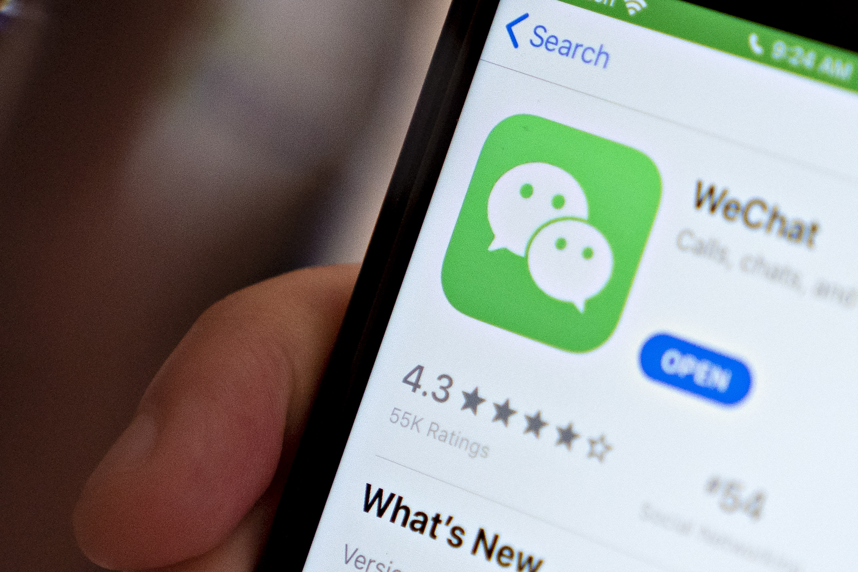 Tencent’s WeChat app displayed in Apple’s App Store on a smartphone on August 7, 2020. Photo: Bloomberg