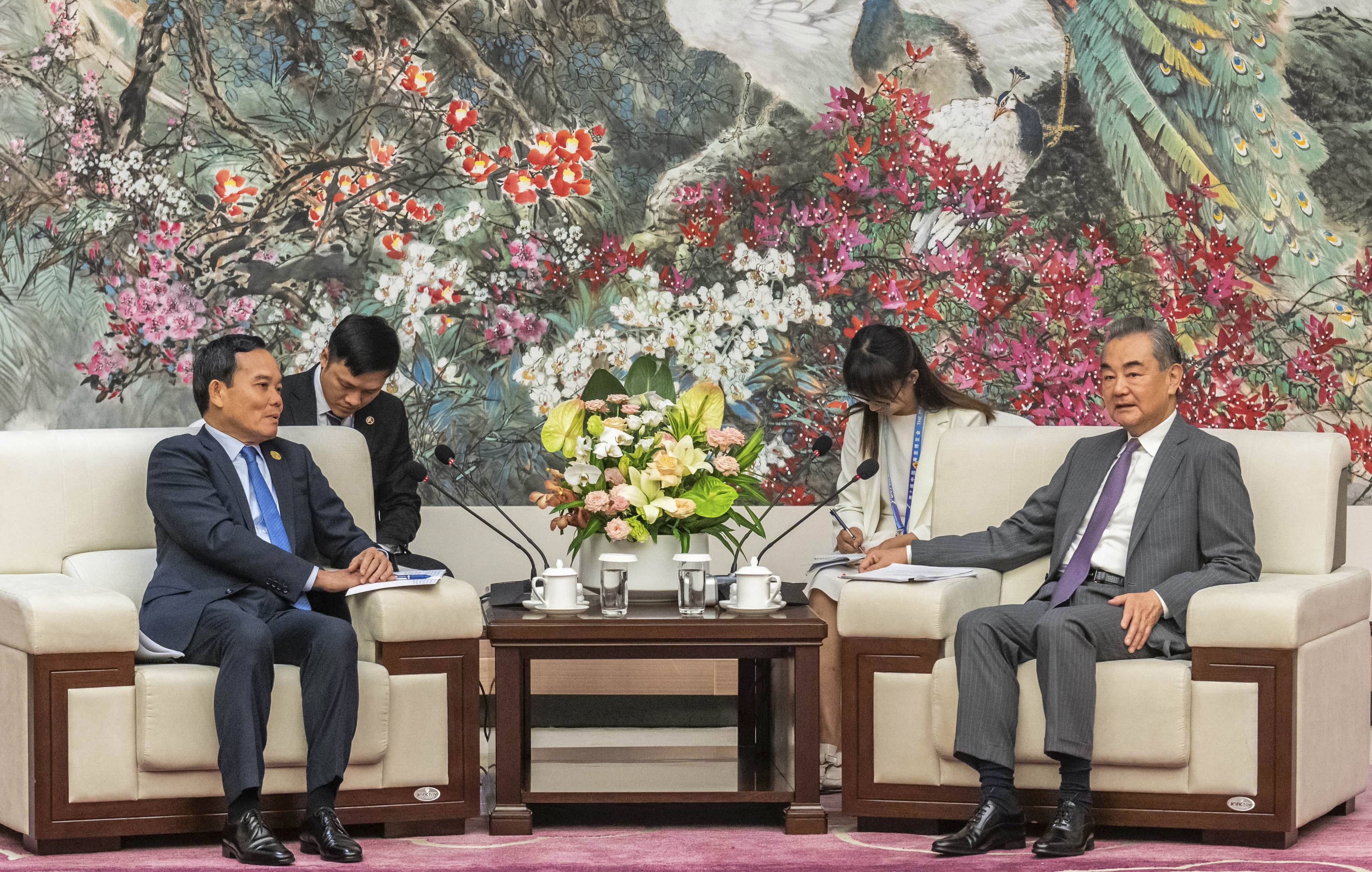 Vietnam’s Deputy Prime Minister Tran Luu Quang meets Wang Yi, director of China’s Office of the Central Commission for Foreign Affairs in Kunming. Tran Luu Quang is attending the 7th  China-South Asia Expo in Kunming. Photo: Xinhua