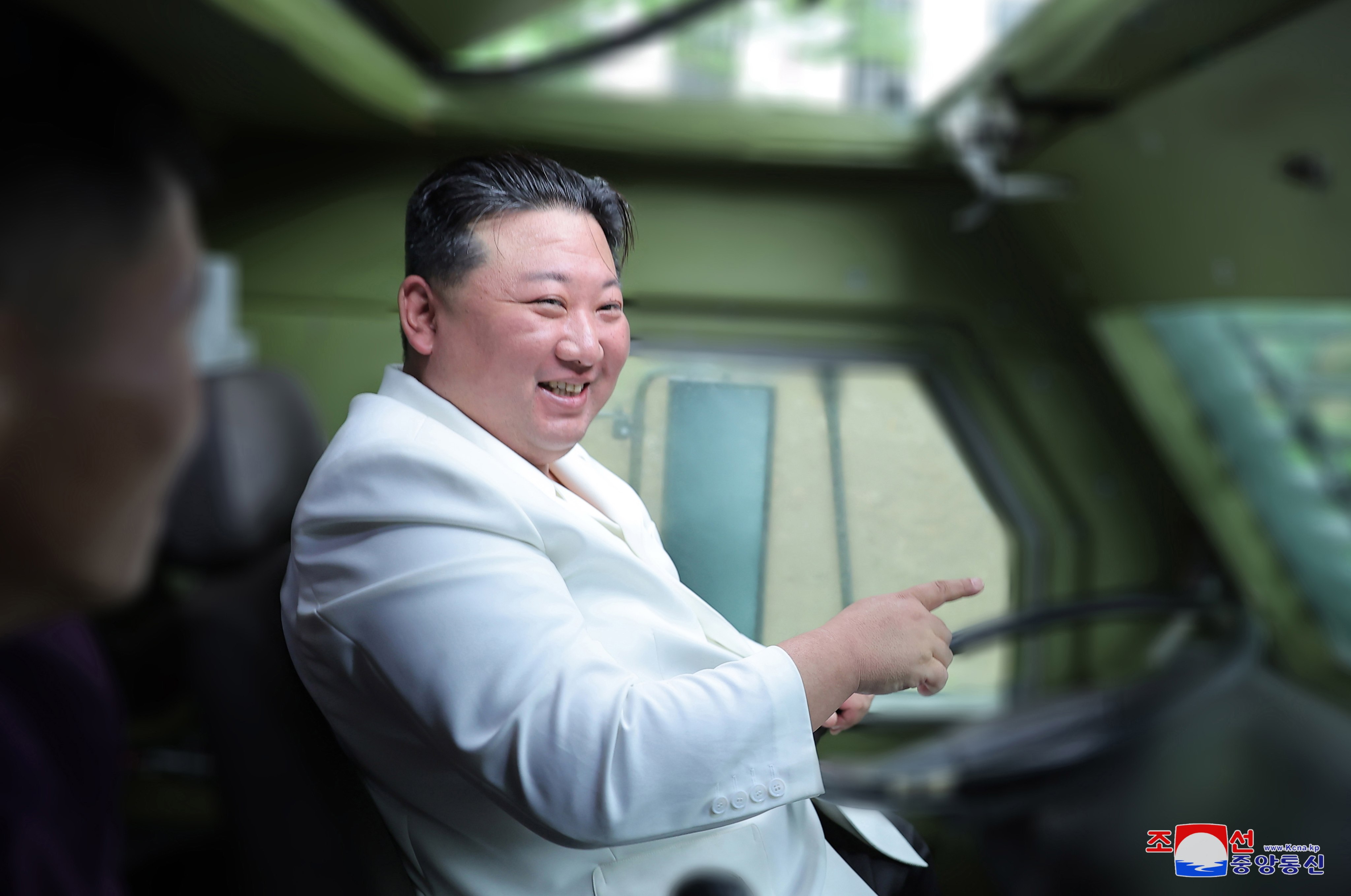 An undated photo released by state media on Monday shows North Korean leader Kim Jong-un inside an armoured vehicle as he inspects a munitions factory at an undisclosed location. Photo: KCNA via EPA-EFE