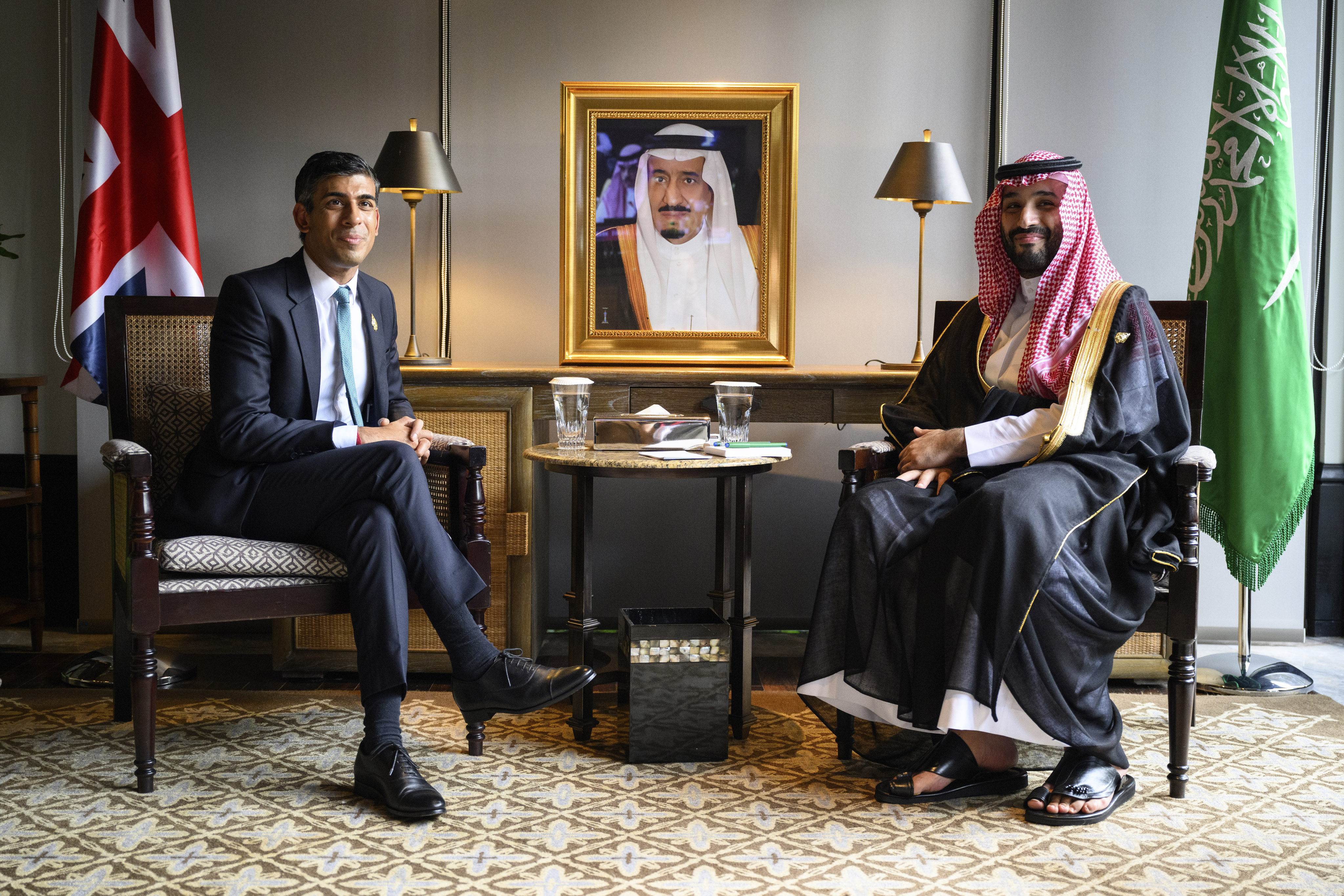 Britain’s Prime Minister Rishi Sunak, left, and Crown Prince Mohammed bin Salman of Saudi Arabia during a bilateral meeting at the G20 Summit in November. Photo: AP