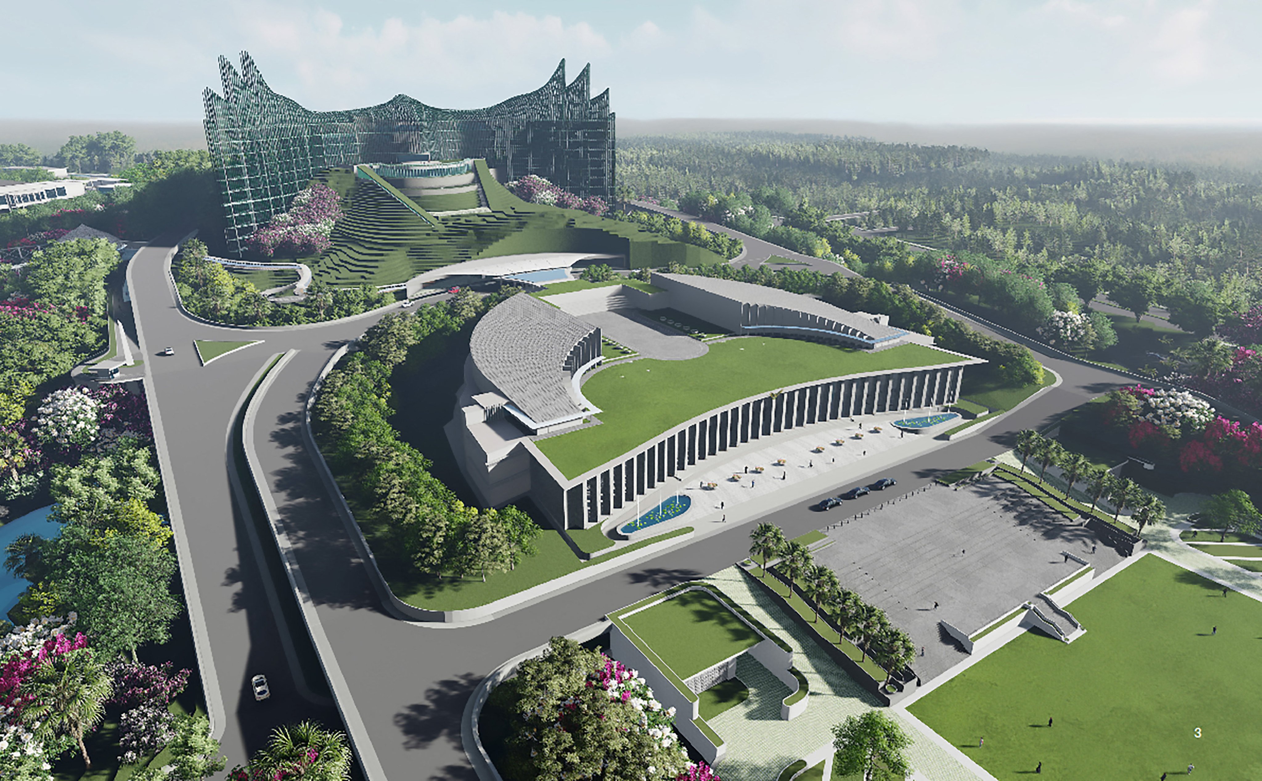 An artist’s impression of Indonesia’s future presidential palace in Nusantara, the country’s new capital city under construction in East Kalimantan, Borneo. The name Nusantara has a long history in Southeast Asia. Image: AFP