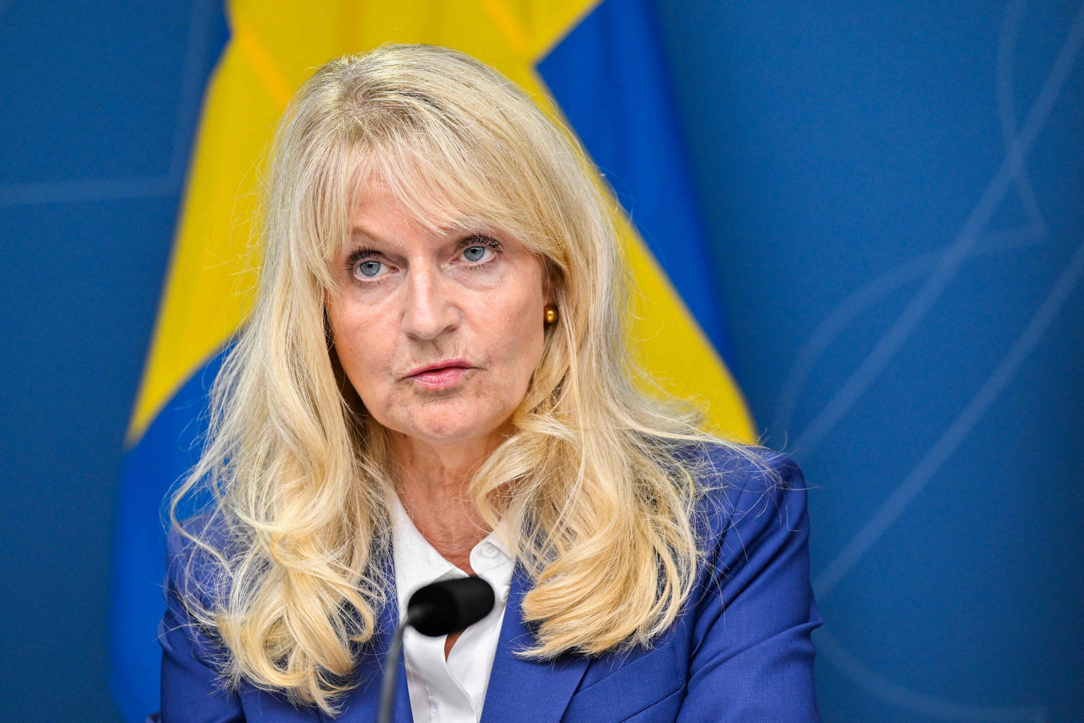 Sweden’s Security Police Chief Charlotte von Essen addresses a press conference as the terror threat level in Sweden is raised. Photo: AFP