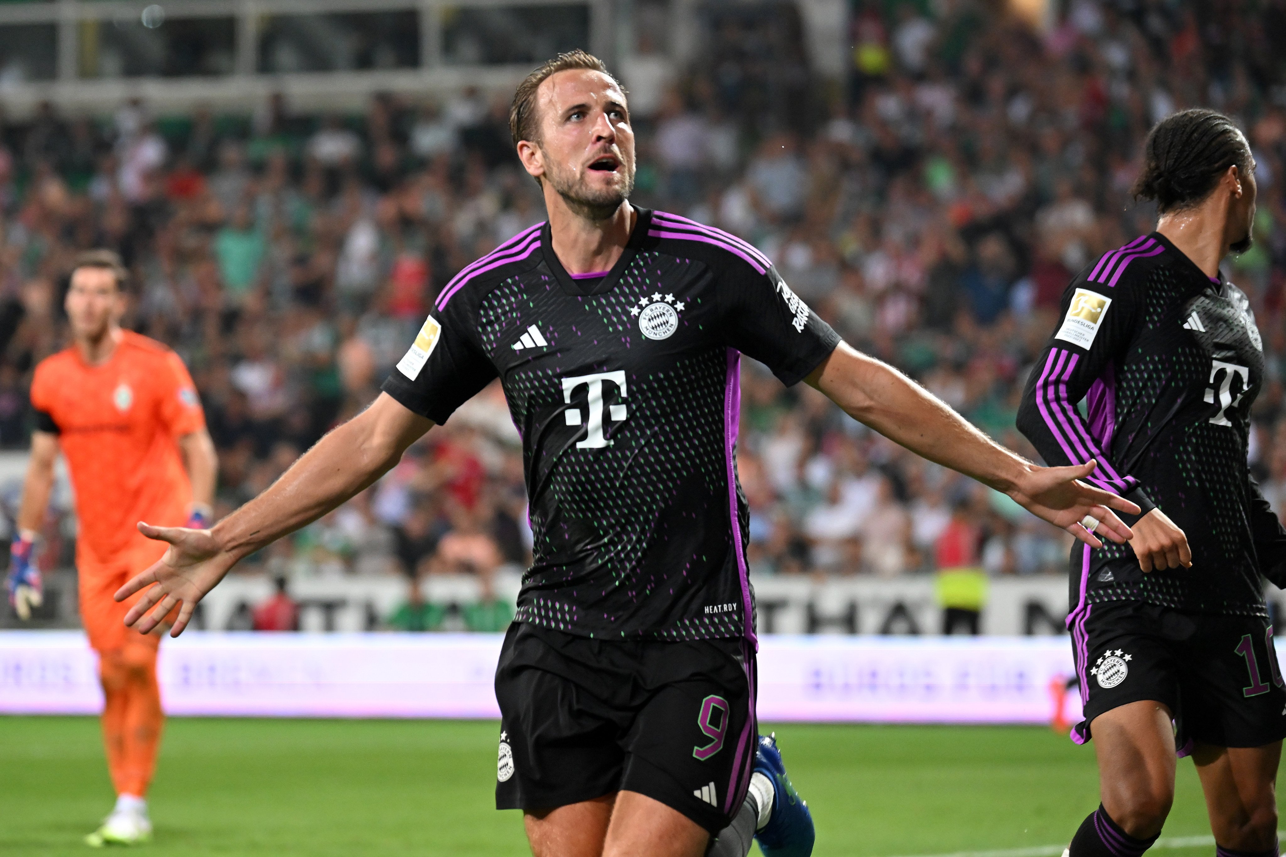 Harry Kane celebrates scoring his first league goal for Bayern Munich in his side’s 4-0 win over Werder Bremen. Photo: Xinhua