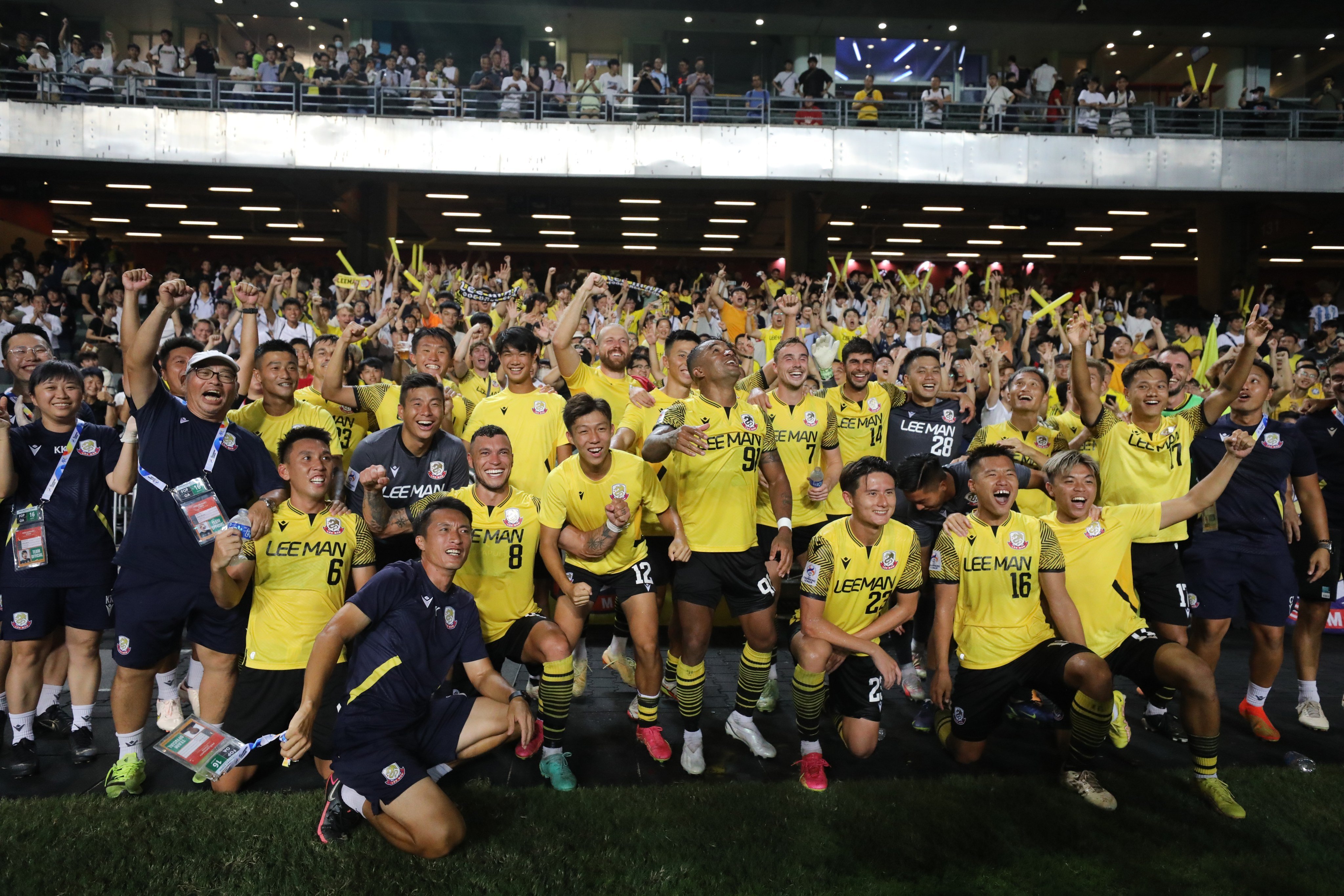 Hong Kong’s Lee Man celebrate their 5-1 win over Bali United. Photo: Xiaomei Chen