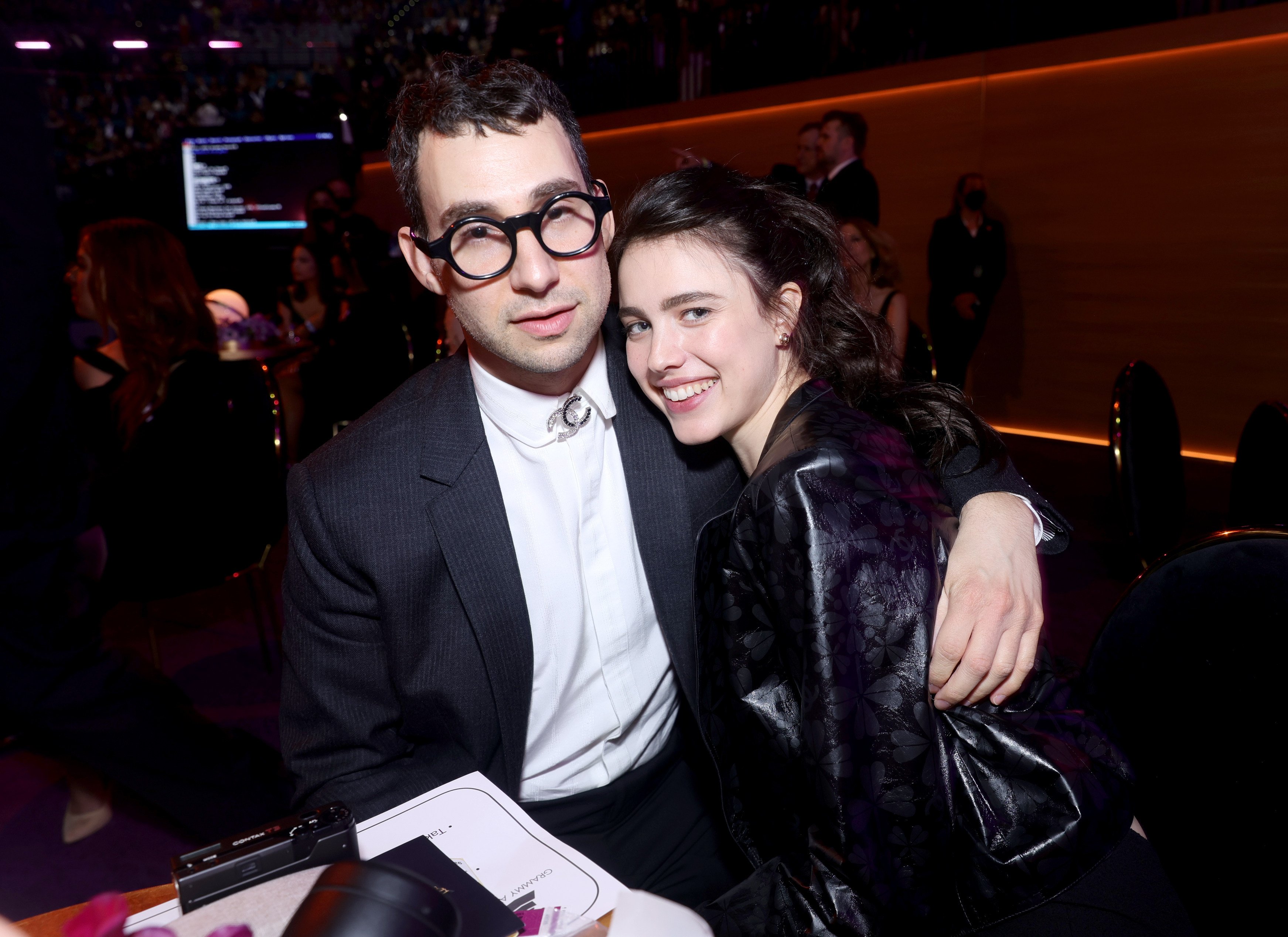 Jack Antonoff and Margaret Qualley at the 64th Annual Grammy Awards at MGM Grand Garden Arena in Las Vegas, Nevada, in April 2022. Photo: Getty Images
