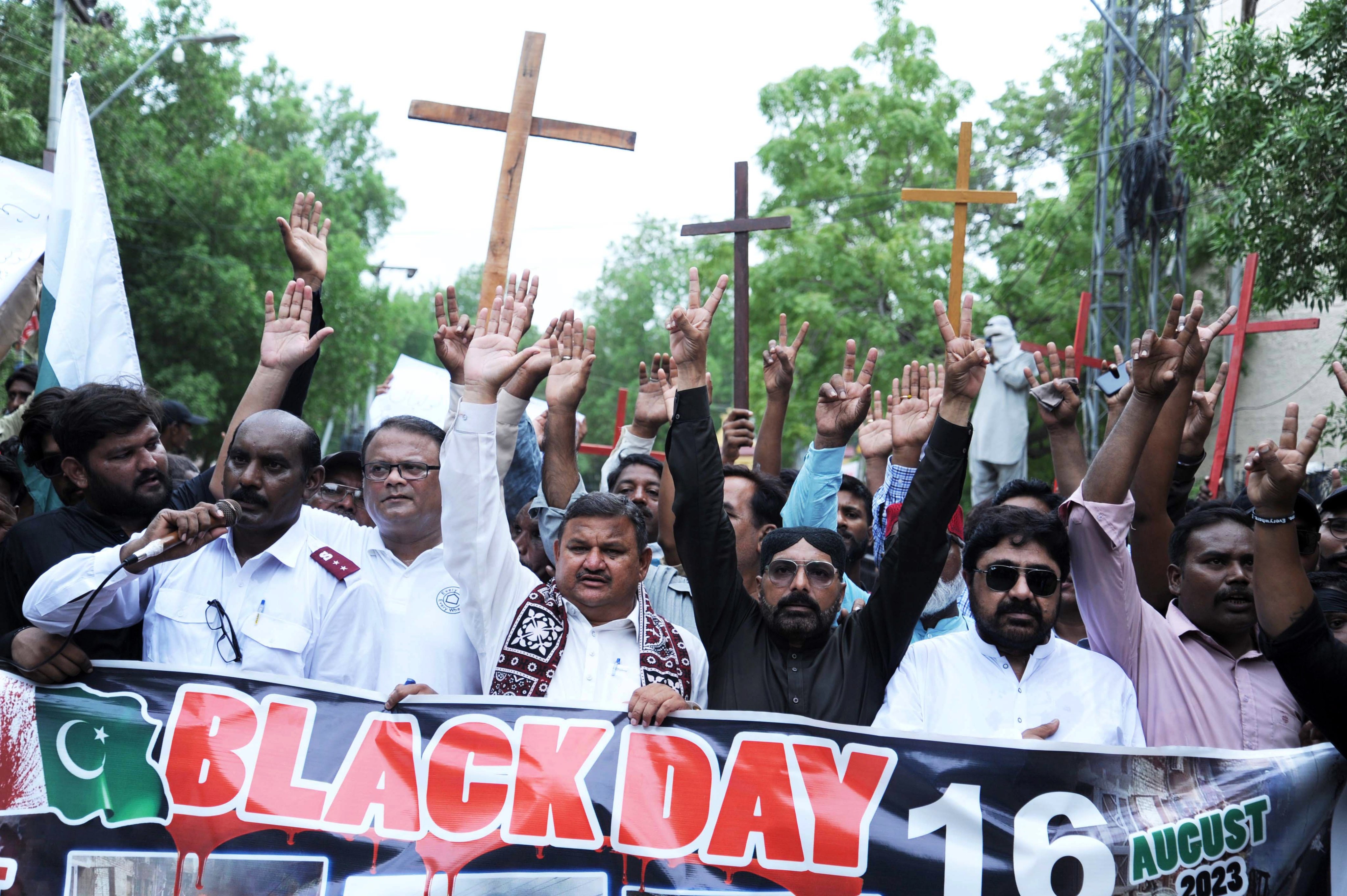 Members of the Christian community protest against the riots in Jaranwala. Photo: handout 