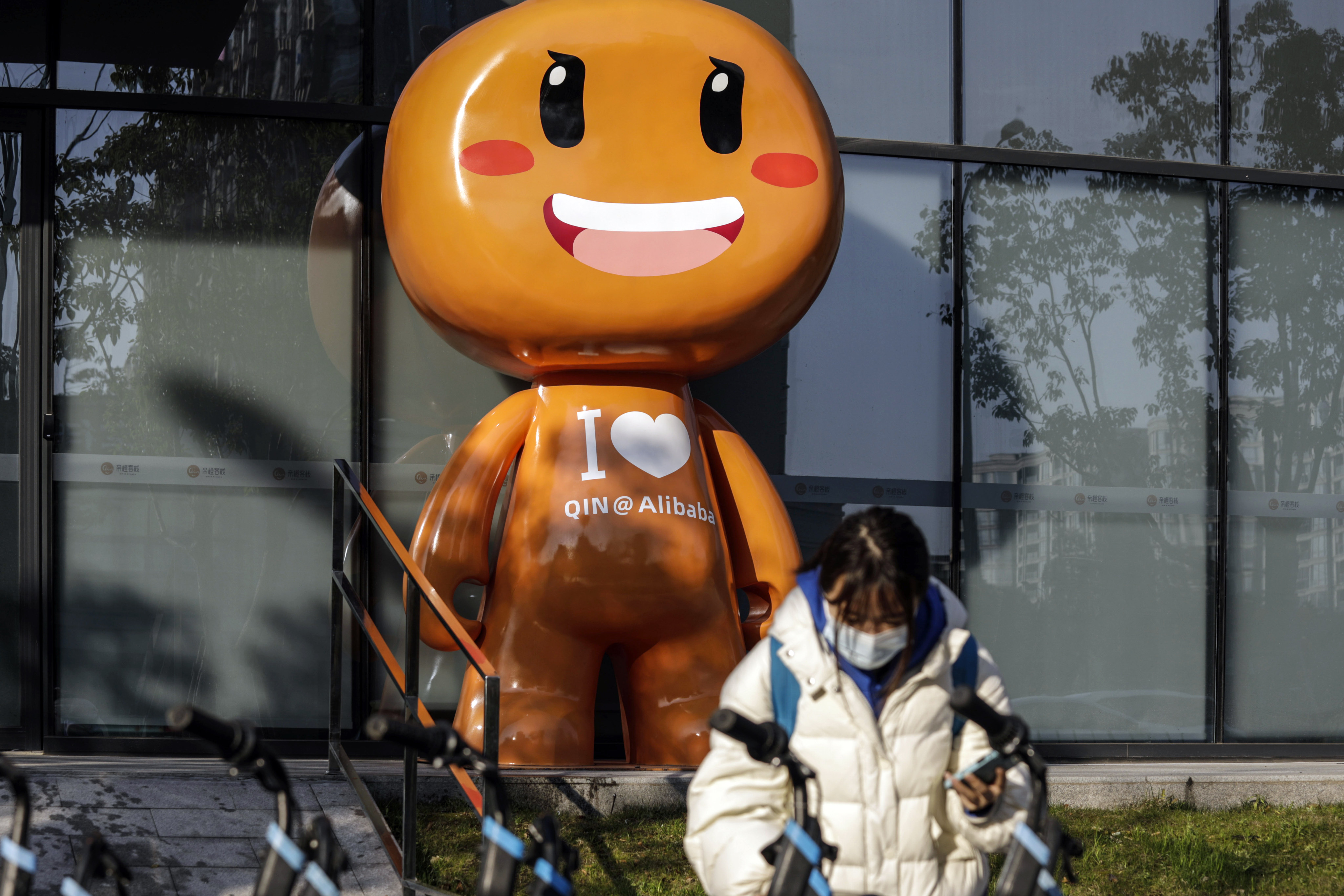 The mascot for Alibaba Group Holding's Taobao e-commerce platform is seen at the company’s headquarters in Hangzhou on February 21, 2022. Photo: Bloomberg