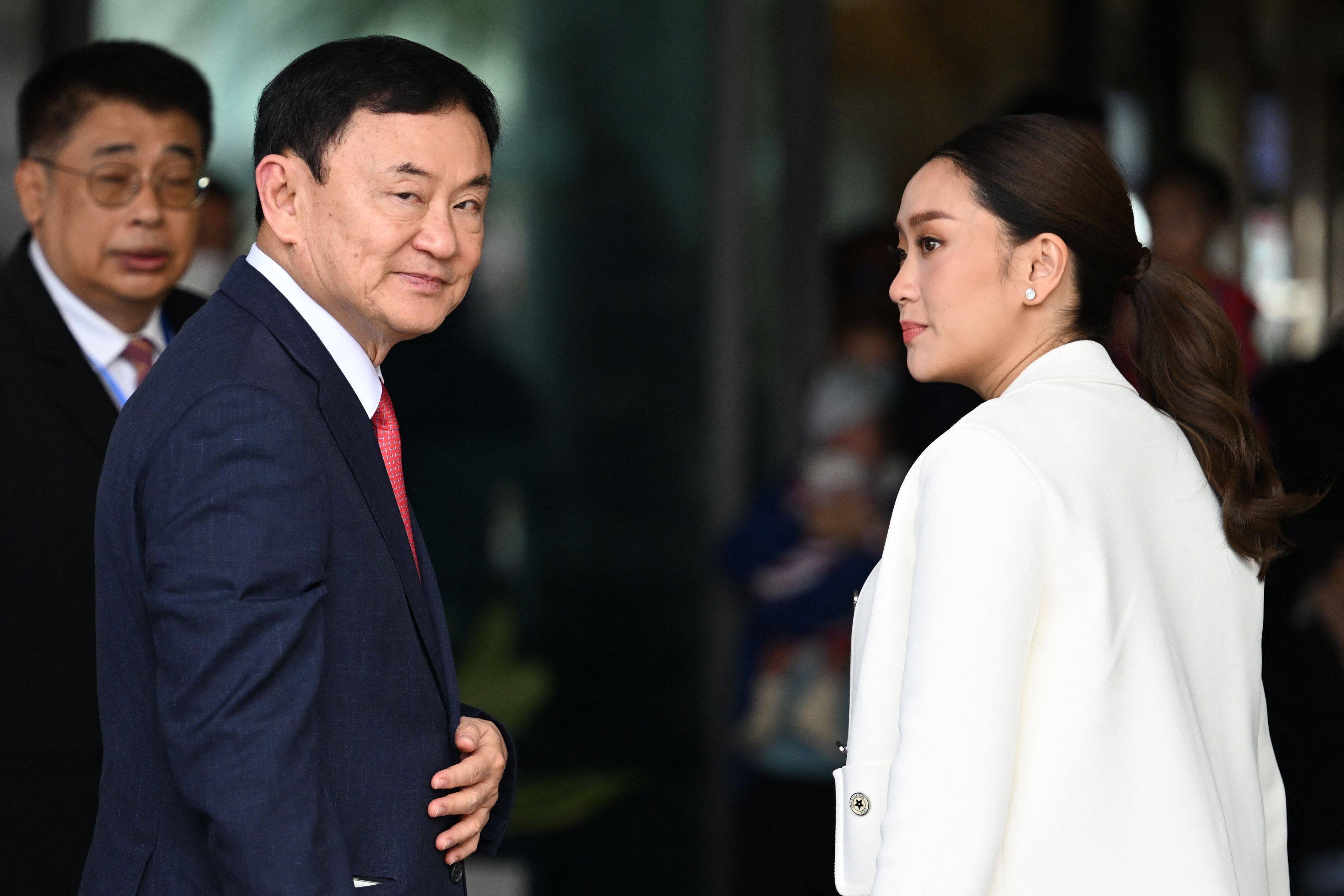 Former Thai Prime Minister Thaksin Shinawatra pictured on Tuesday upon arrival at Bangkok’s Don Mueang airport after 15 years in exile. He was jailed the same day. Photo: AFP