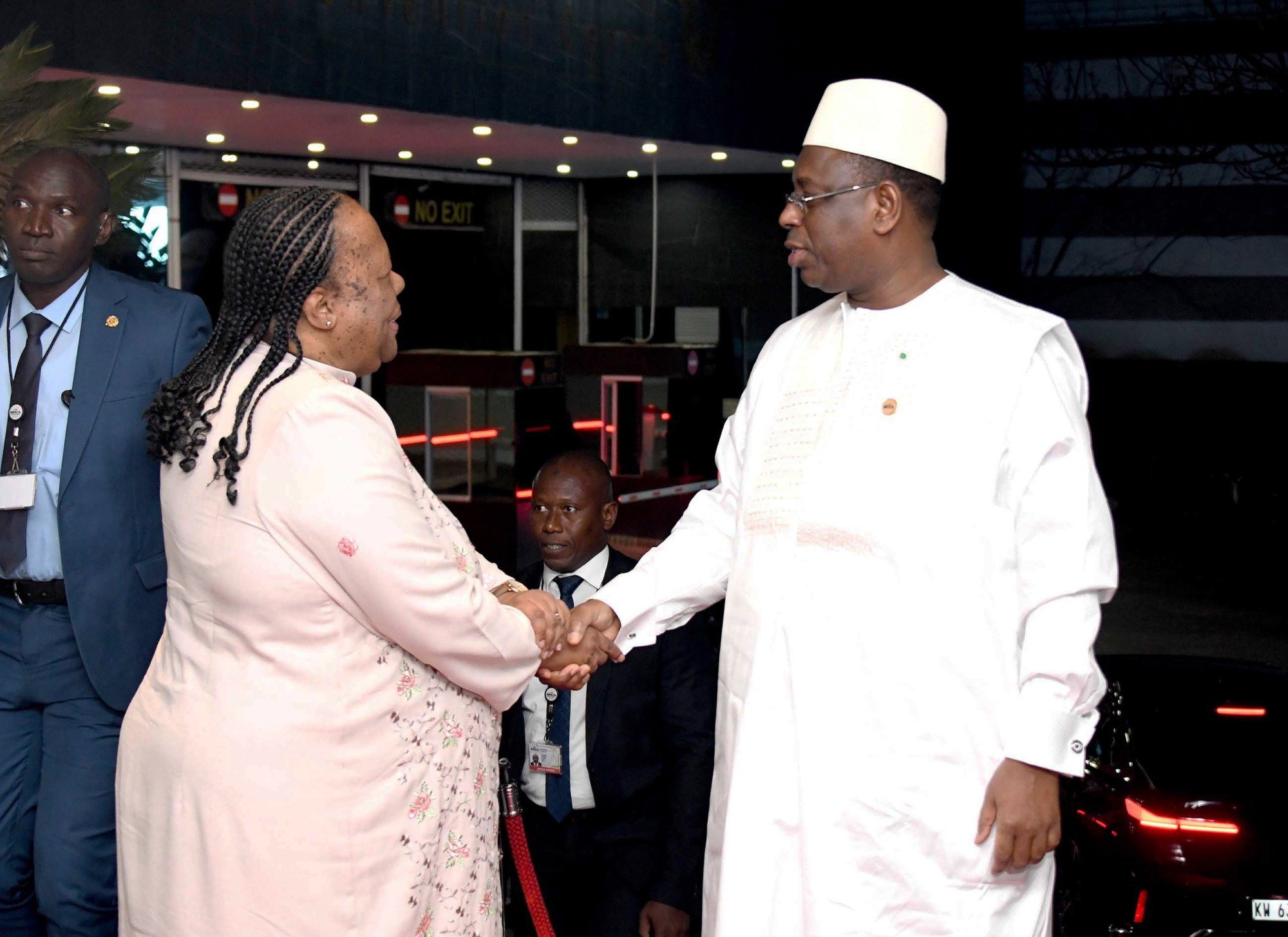 South Africa’s Minister of International Relations and Cooperation Grace Naledi Pandor (left) greets Senegalese President Macky Sall at a Brics state banquet at the Gallagher Estate Convention Centre in Johannesburg, South Africa, on August 23. South Africa invited many African leaders to the Brics summit. Photo: EPA-EFE