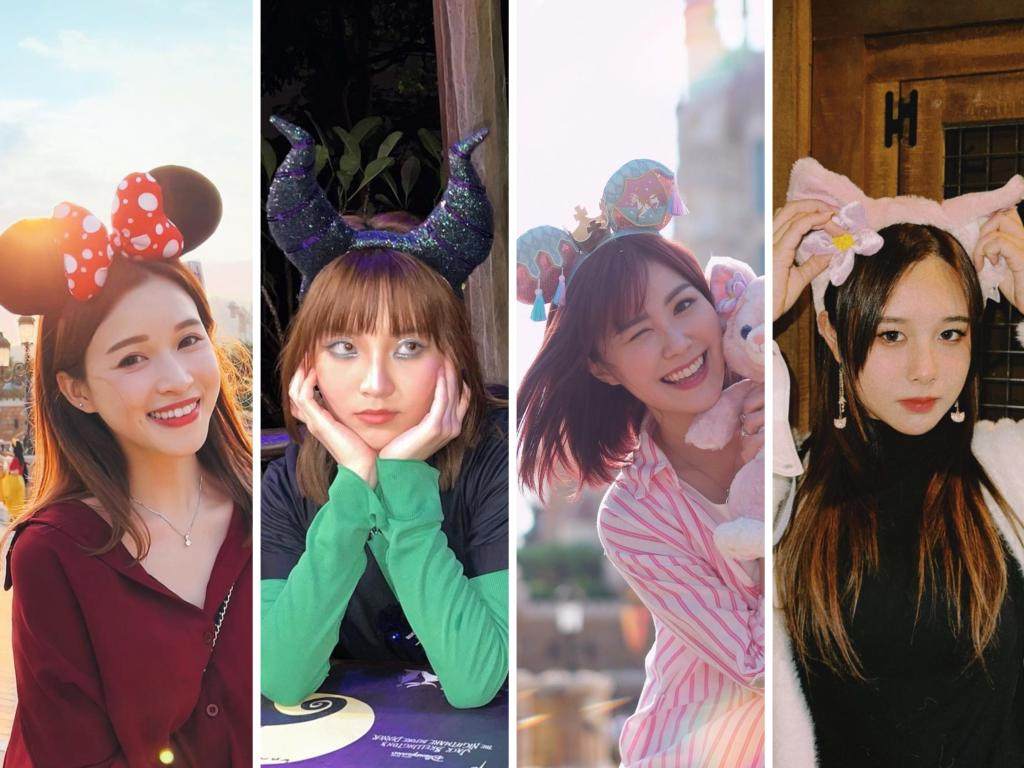 Hong Kong celebrities Renee Li, Sabrina Ng, Moon Lau and Alice Hui donning Disney headbands. Photos: @reneebobo, @sabrinapingping_,
@arryuu, @huii_alice/Instagram