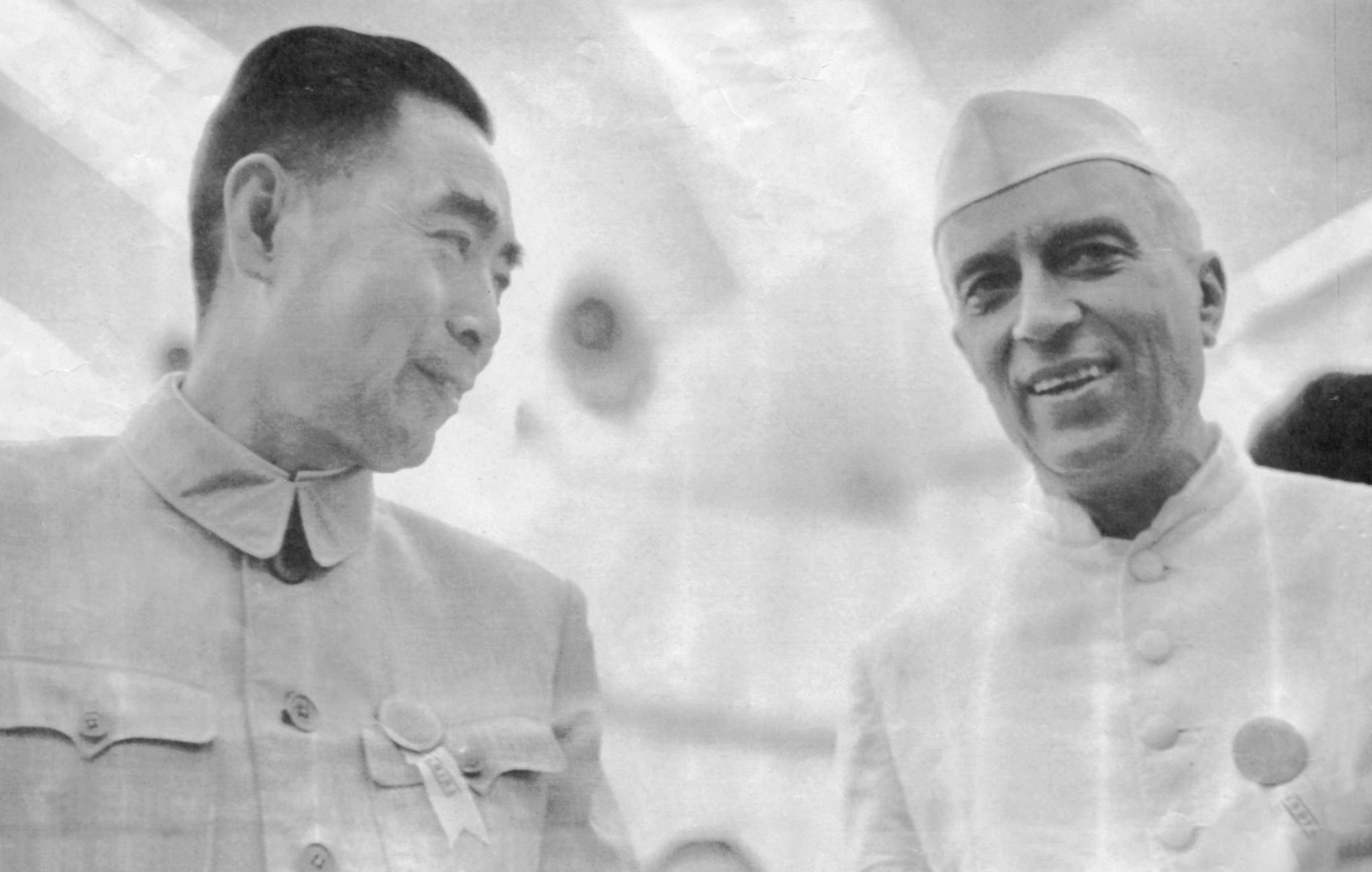 Chinese premier Zhou Enlai and Indian prime minister Jawaharlal Nehru at the Bandung Conference on April 23, 1955. Photo: UPI