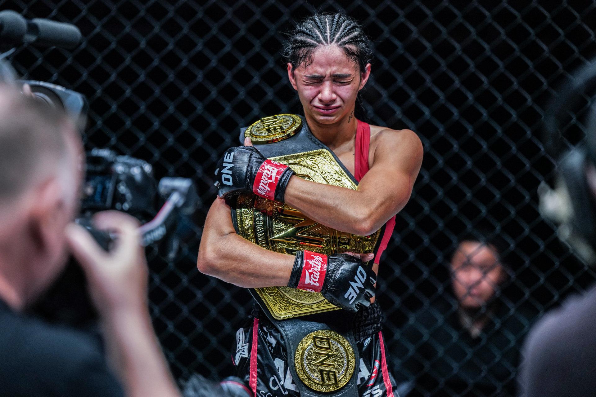 Allycia Helen Rodrigues celebrates after her win over Janet Todd at ONE Fight Night 8 in Singapore. Photos: ONE Championship