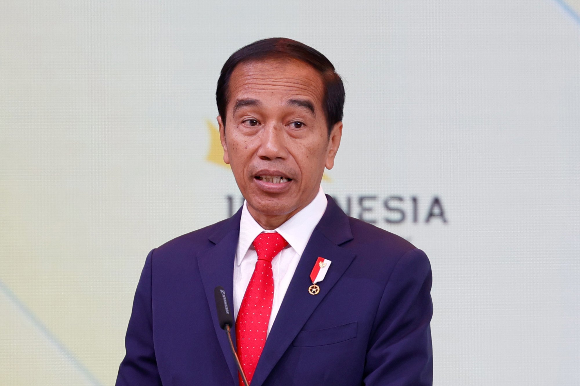 Indonesian President Joko Widodo speaking at an event in Hanover, Germany, in April 2023. Photo: dpa