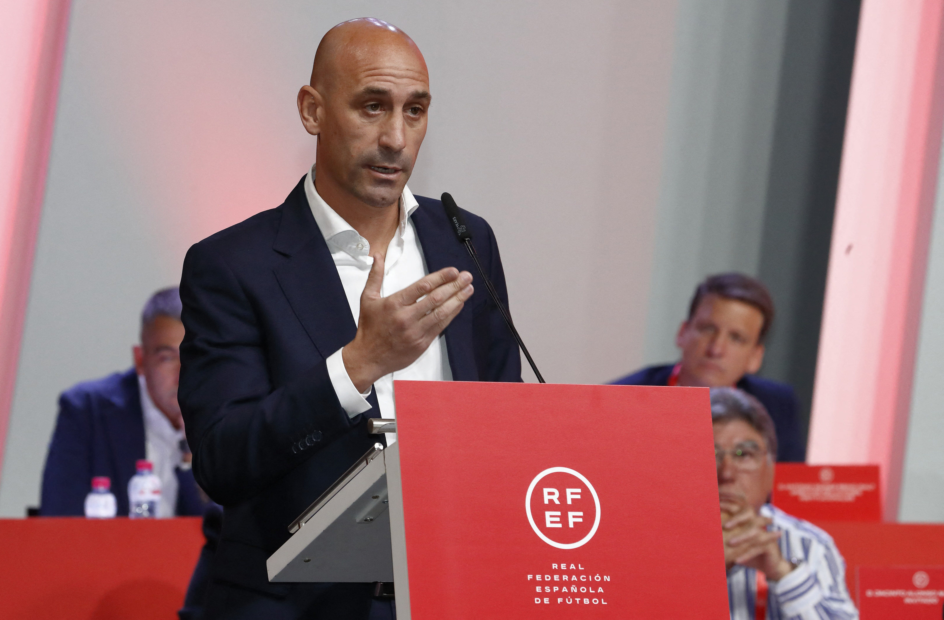 Spanish football chief Luis Rubiales addresses an extraordinary general assembly of his federation on Friday. Photo: RFEF / AFP