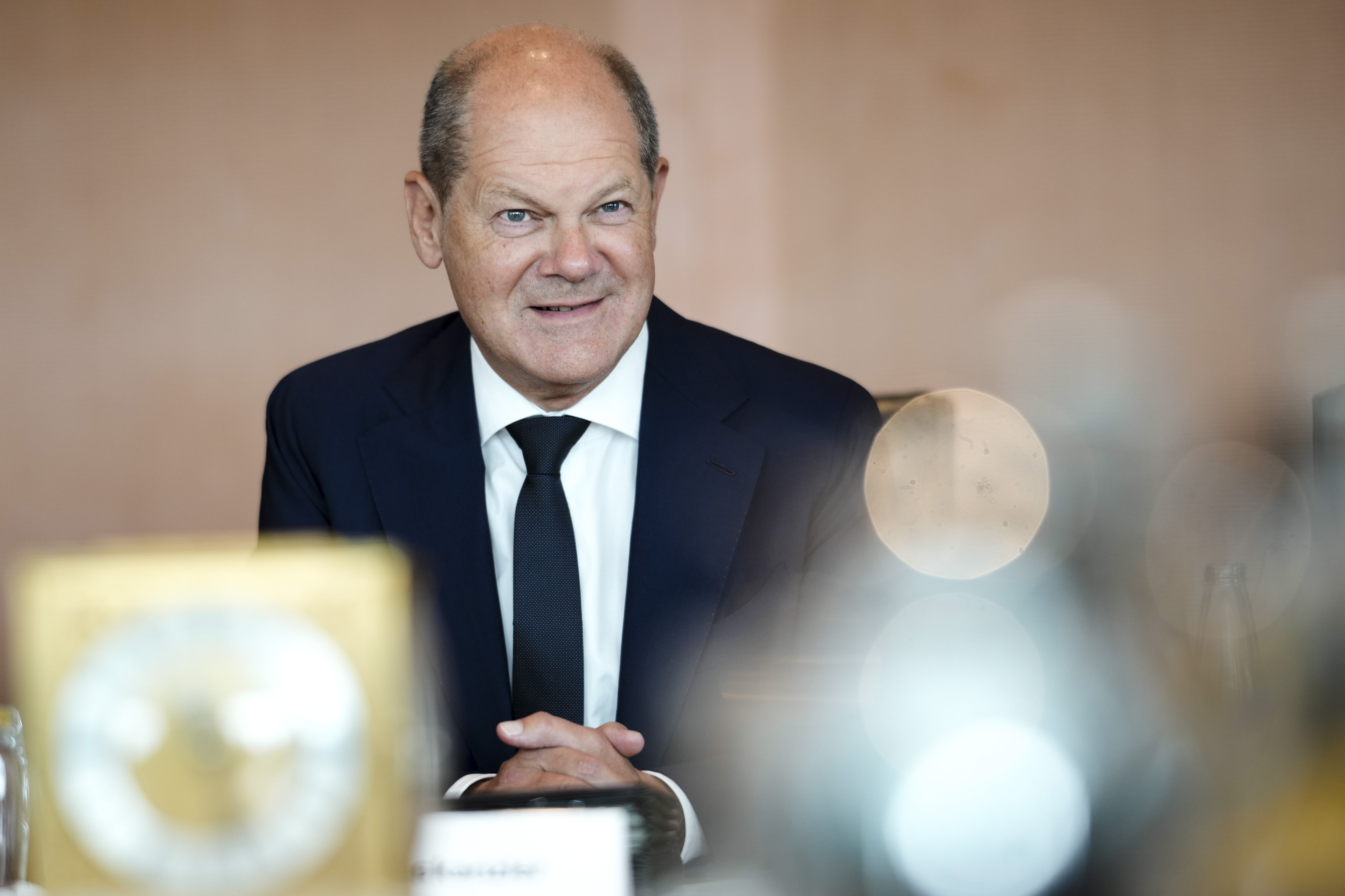 German Chancellor Olaf Scholz at a government cabinet meeting in Berlin. Photo: AP