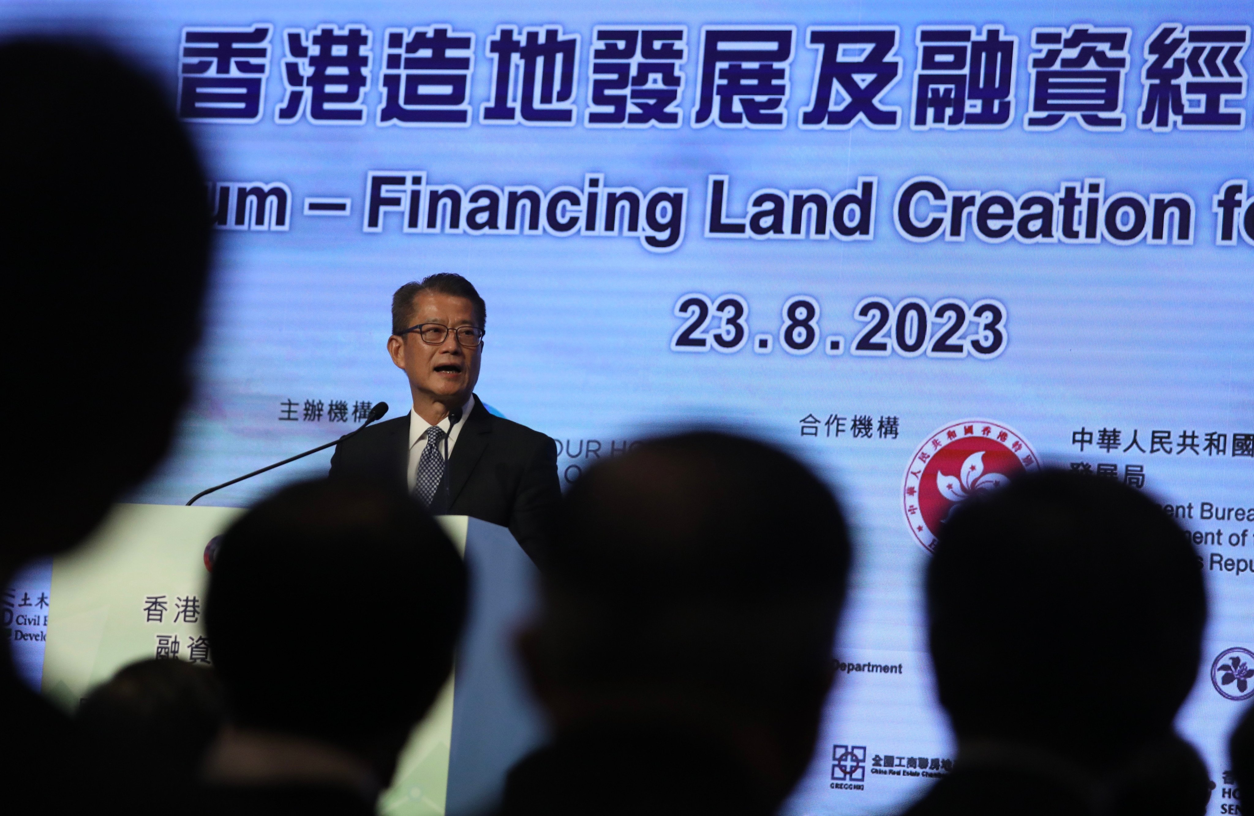 Financial Secretary Paul Chan Mo-po at a recent economic forum on financing land creation for Hong Kong. He has said that the mega reclamation project off Lantau is financially viable. Photo: SCMP / Xiaomei Chen