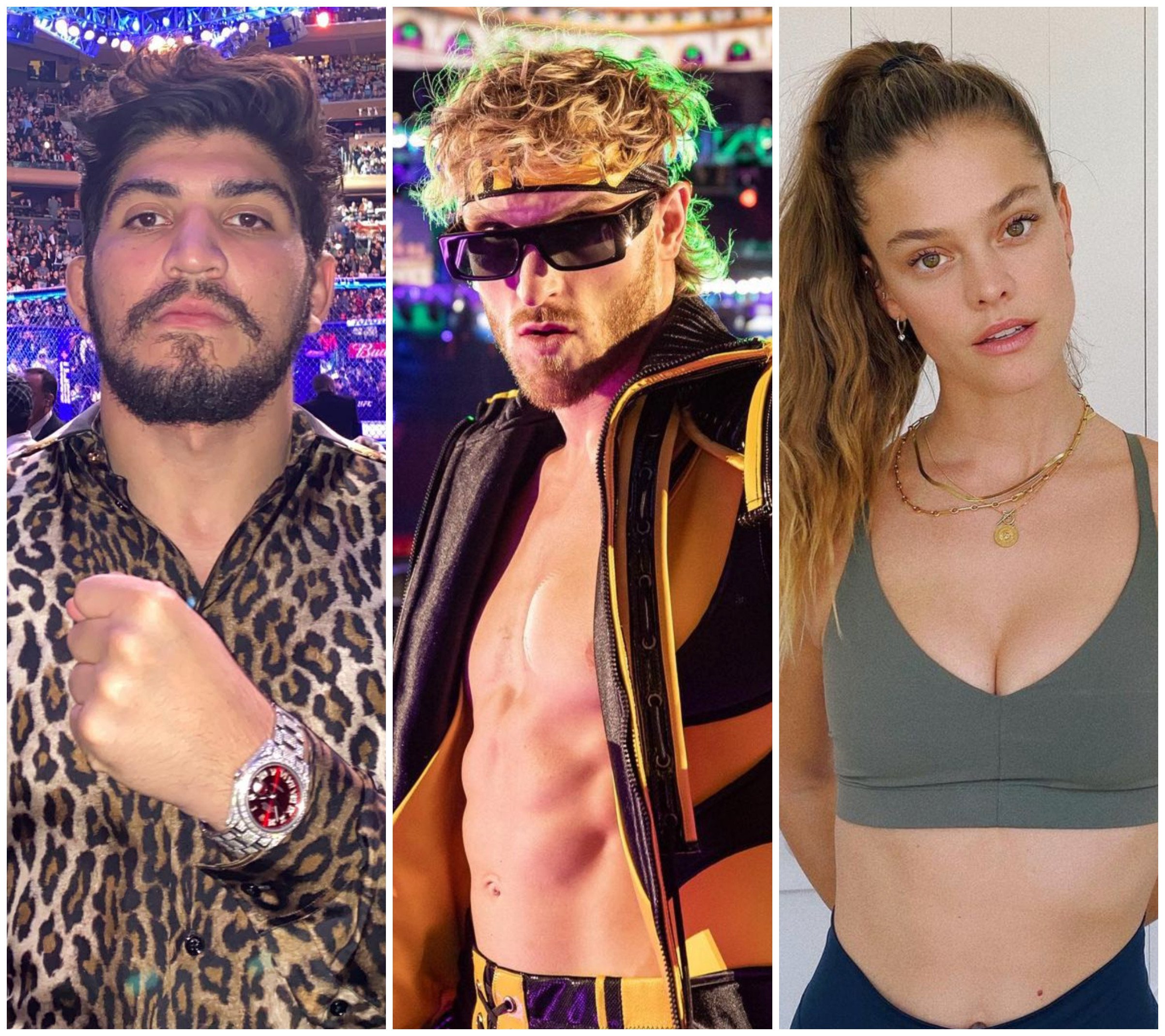 Dillon Danis and Logan Paul are getting ready to fight each other, but now Paul’s fiancée Nina Agdal has been dragged into the drama. Photos: @dillondanis, @loganpaul, @ninaagdal/Instagram