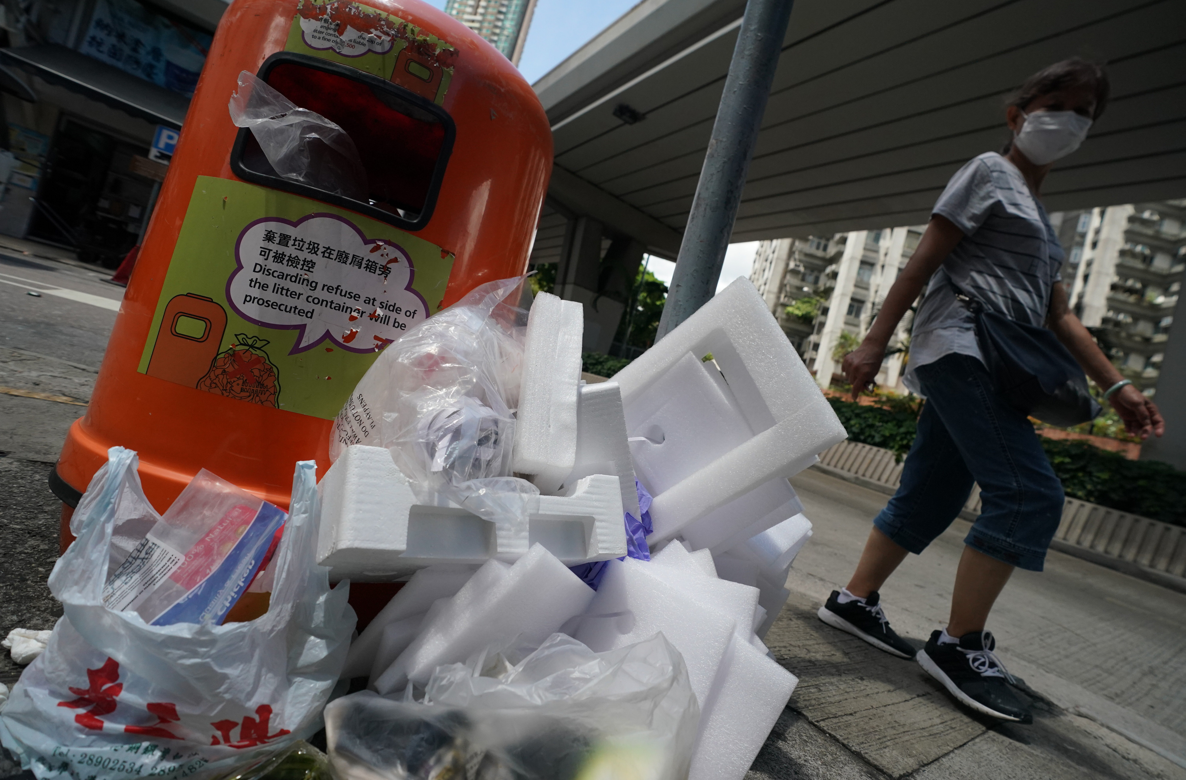 Waste piled next to public rubbish bins may become an even more common sight in 2024 when Hong Kong’s  Municipal Solid Waste Charging Ordinance takes effect. Photo: Felix Wong
