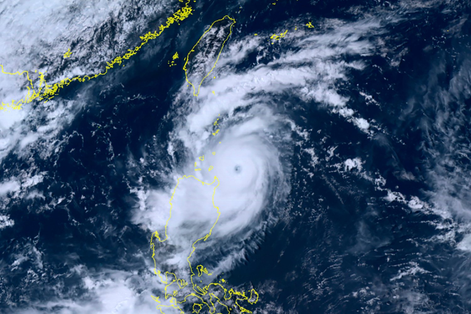 A satellite image shows Super Typhoon Saola moving north towards Taiwan and Guangdong. China’s National Meteorological Centre issued a red alert at 6am on Thursday. Photo: AP