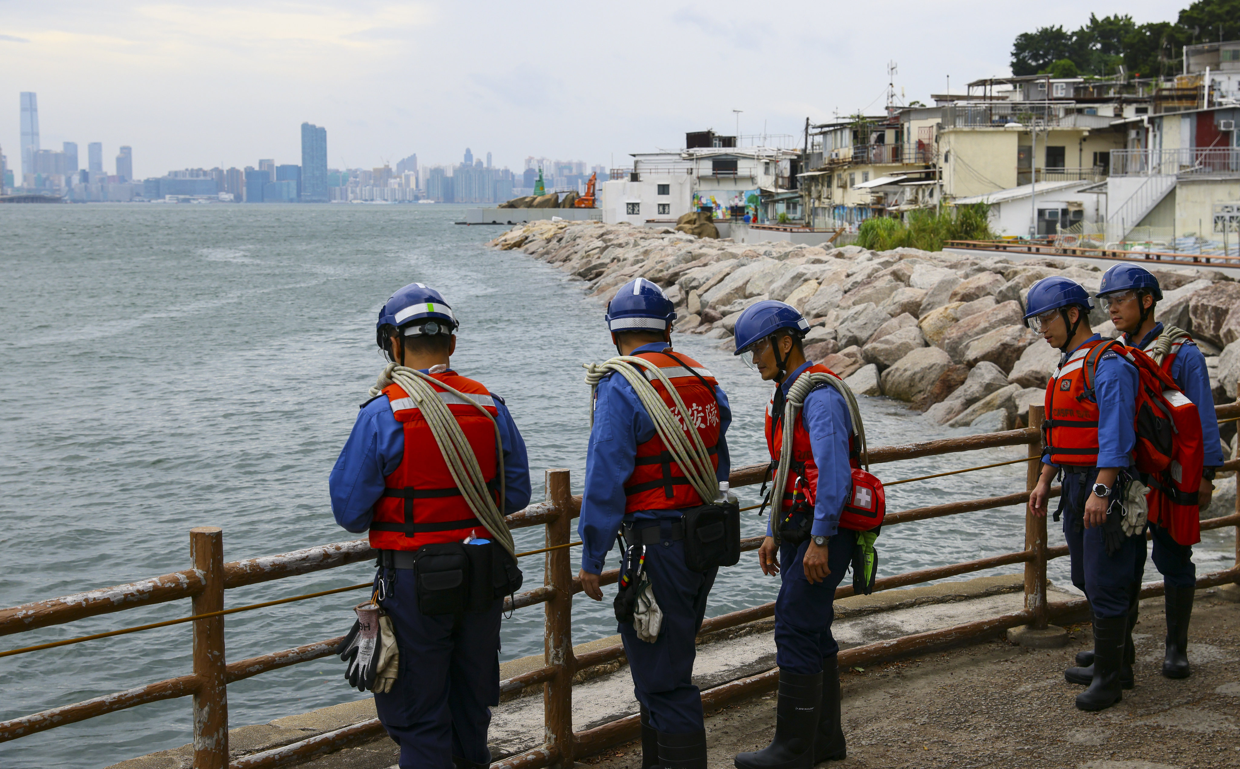 The Civil Aid Service has been inspecting coastal areas for flooding threats. Photo: Dickson Lee