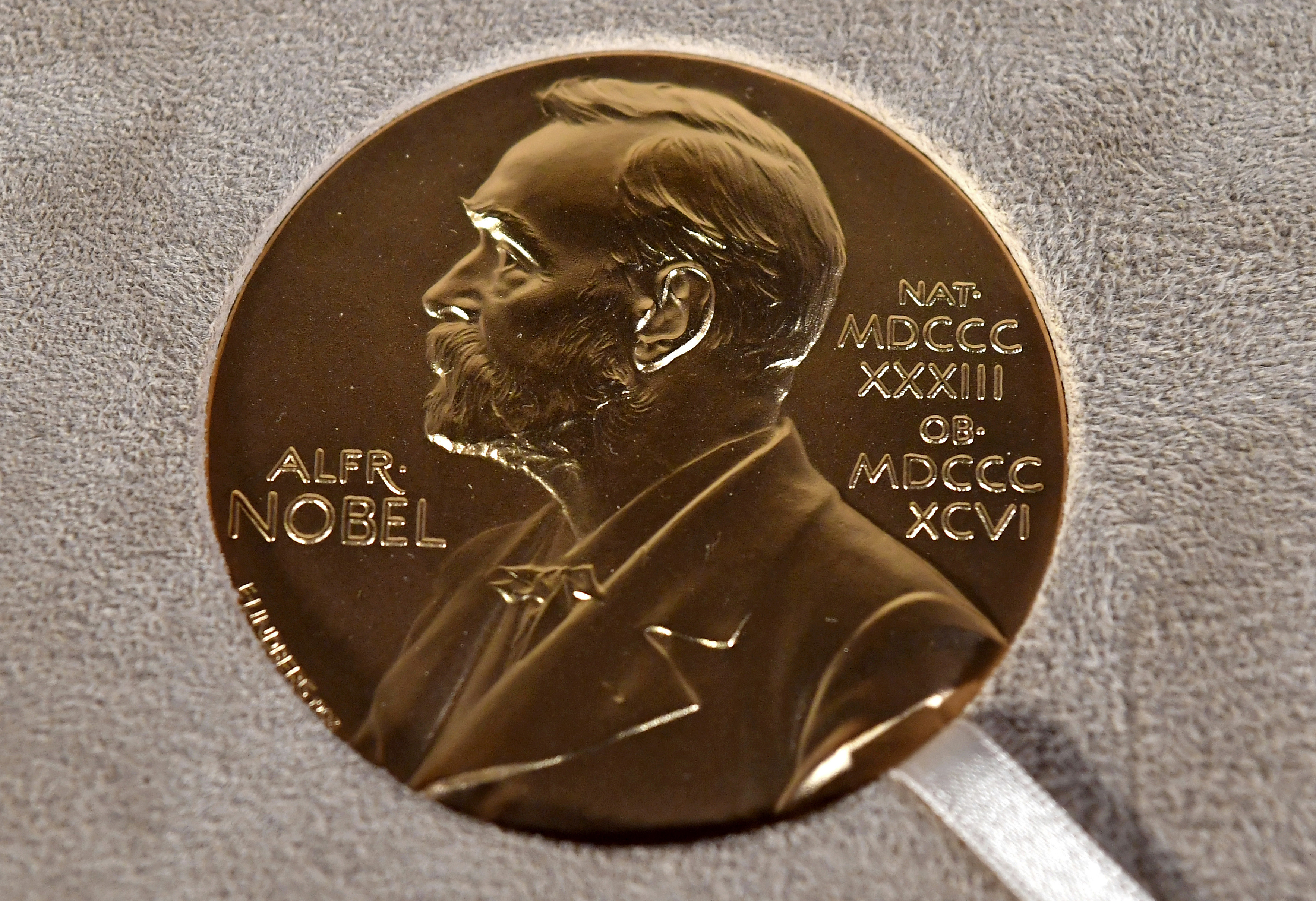 A Nobel medal from the foundation that administers the prestigious Nobel awards. File: AP