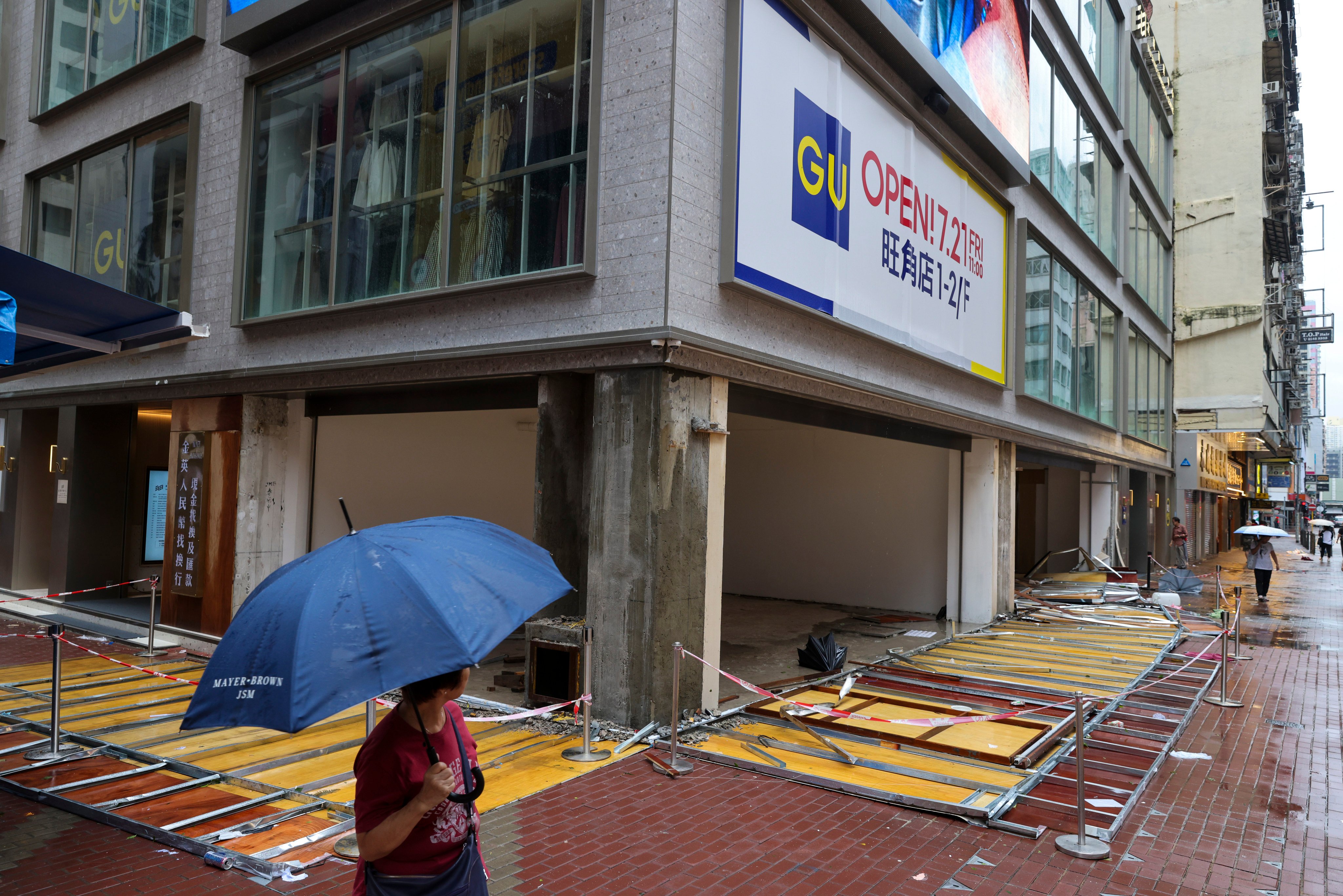 Collapsed hoarding is seen at a shop for rent in Mong Kok, in the aftermath of super typhoon Saola on September 2. The typhoon is just the latest challenge to Hong Kong’s recovery. Photo: Yik Yeung-man