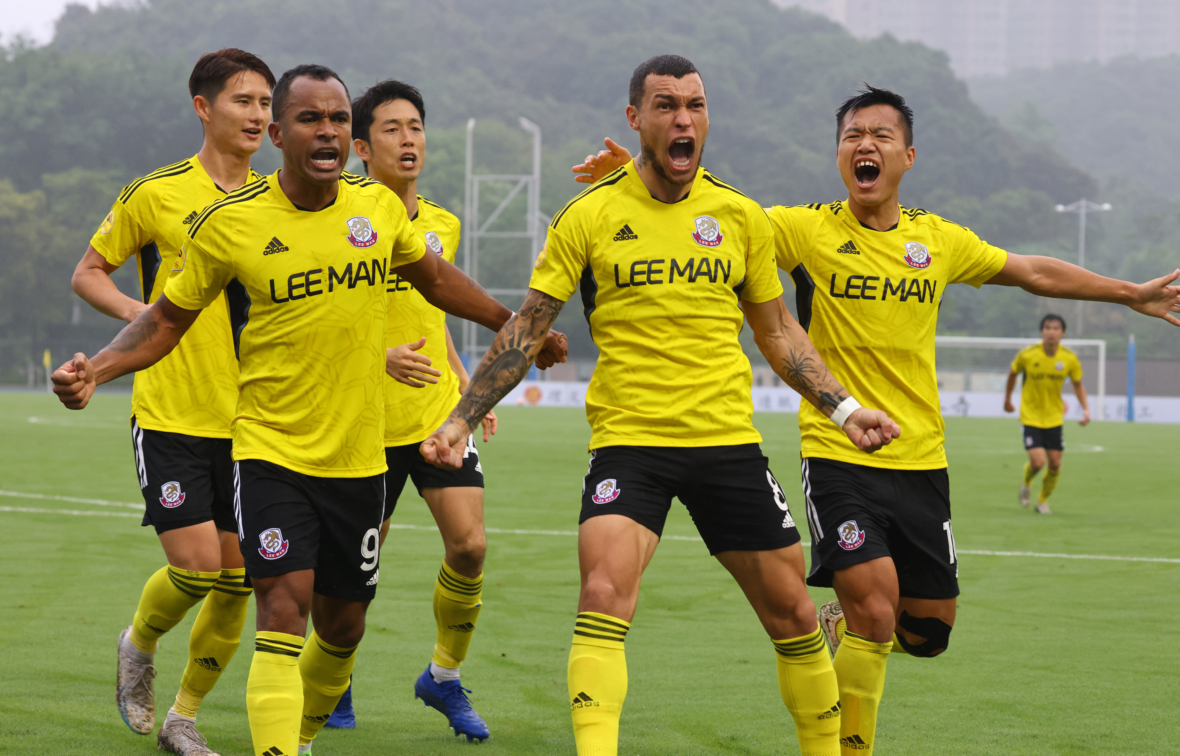 Lee Man striker Everton Camargo celebrates scoring against Sham Shui Po in the Hong Kong Premier League. Photo: Dickson Lee