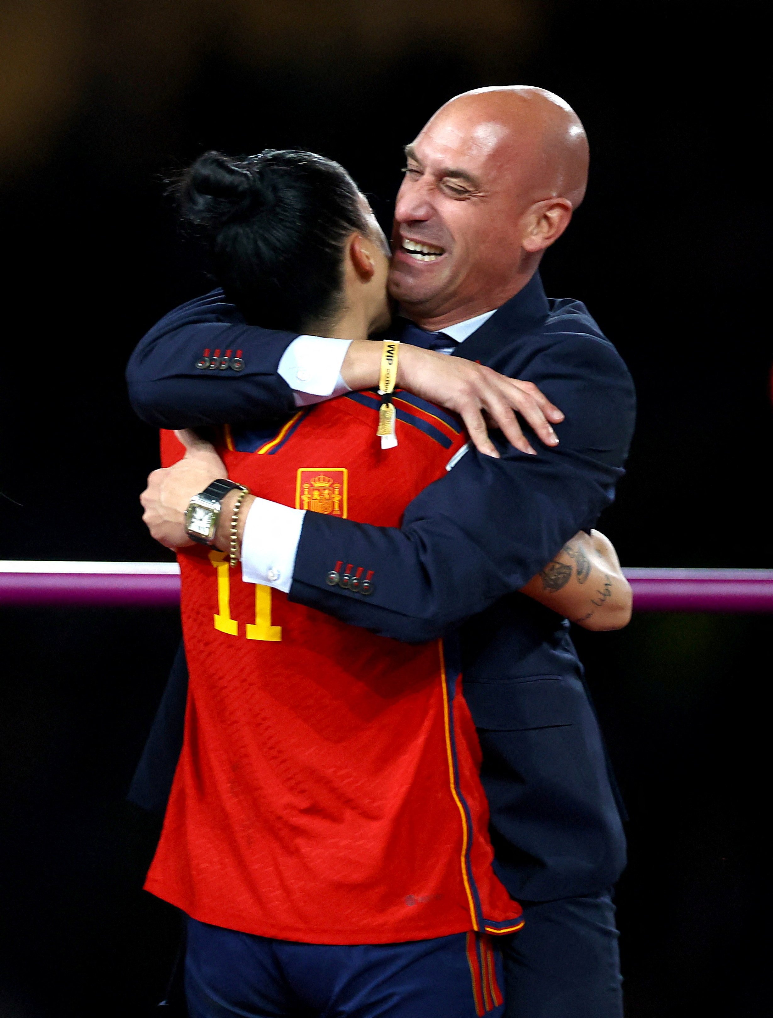 Spanish football chief Luis Rubiales has been criticised for kissing Spain player Jenni Hermoso after her side’s World Cup victory. Photo: Reuters