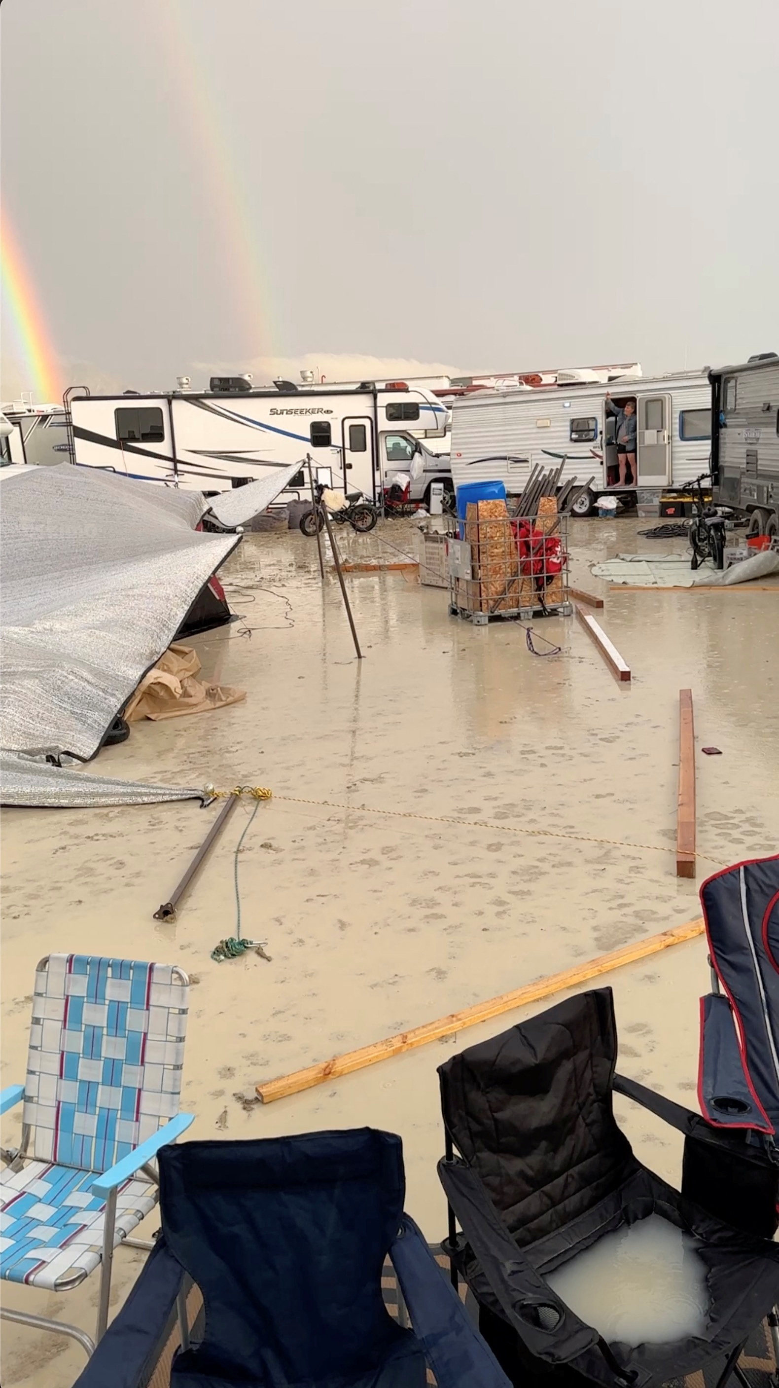 Heavy rain has turned the Burning Man festival in Black Rock, Nevada into a mud bath. Photo: Reuters