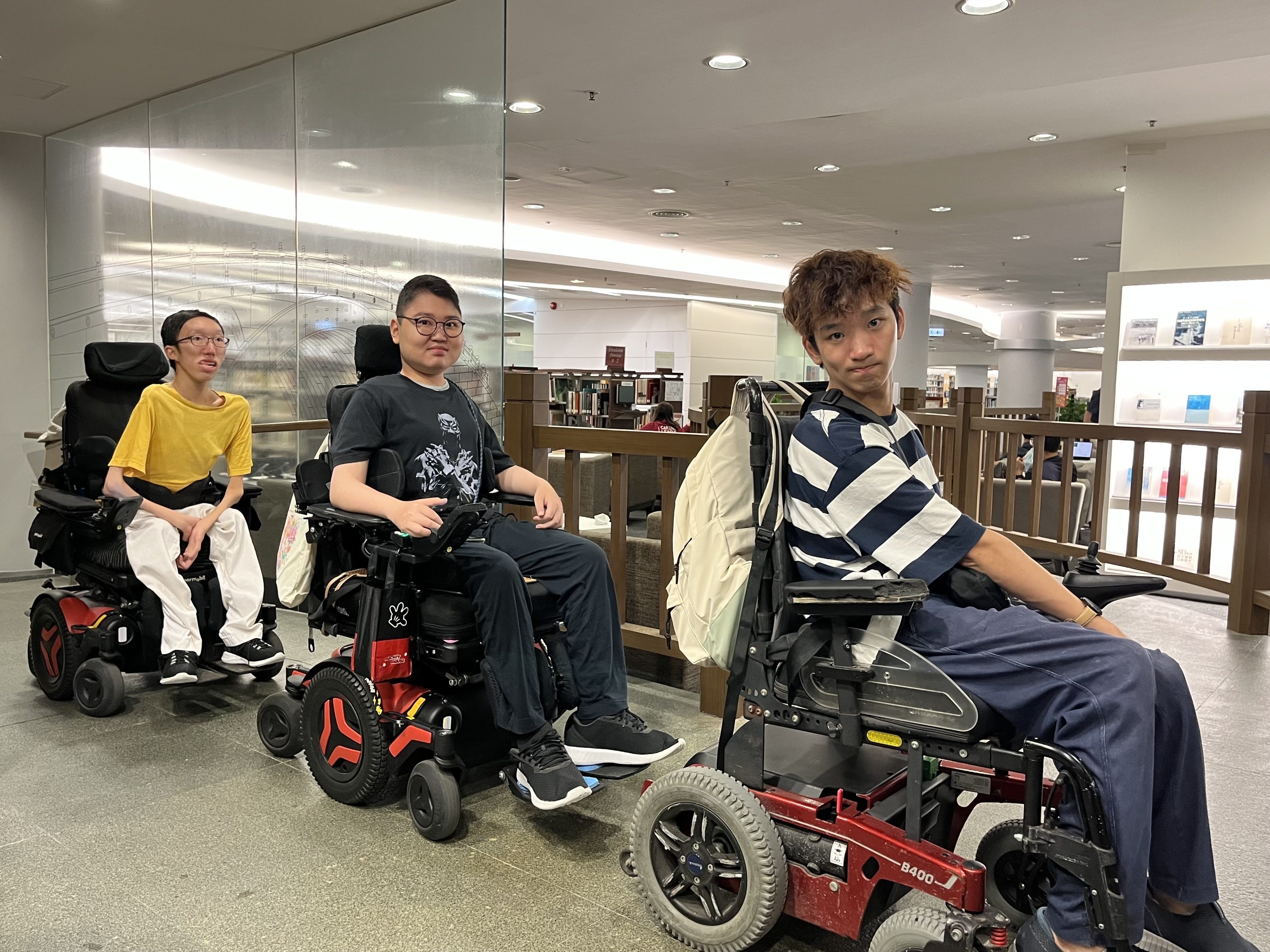 (From left) Chen Yongen, an inclusion ambassador at the City University of Hong Kong, along with first-year student Eric Yang Letian and final-year student Raymond Lau, expressed their appreciation for the university’s facilities and how they catered to students with special needs. Photo: Kelly Fung