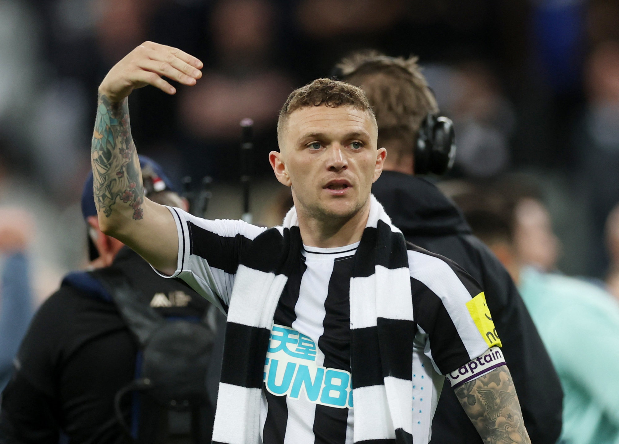 Newcastle United’s Kieran Trippier during the lap of appreciation after team qualified for the Champions League Action. Photo: Reuters