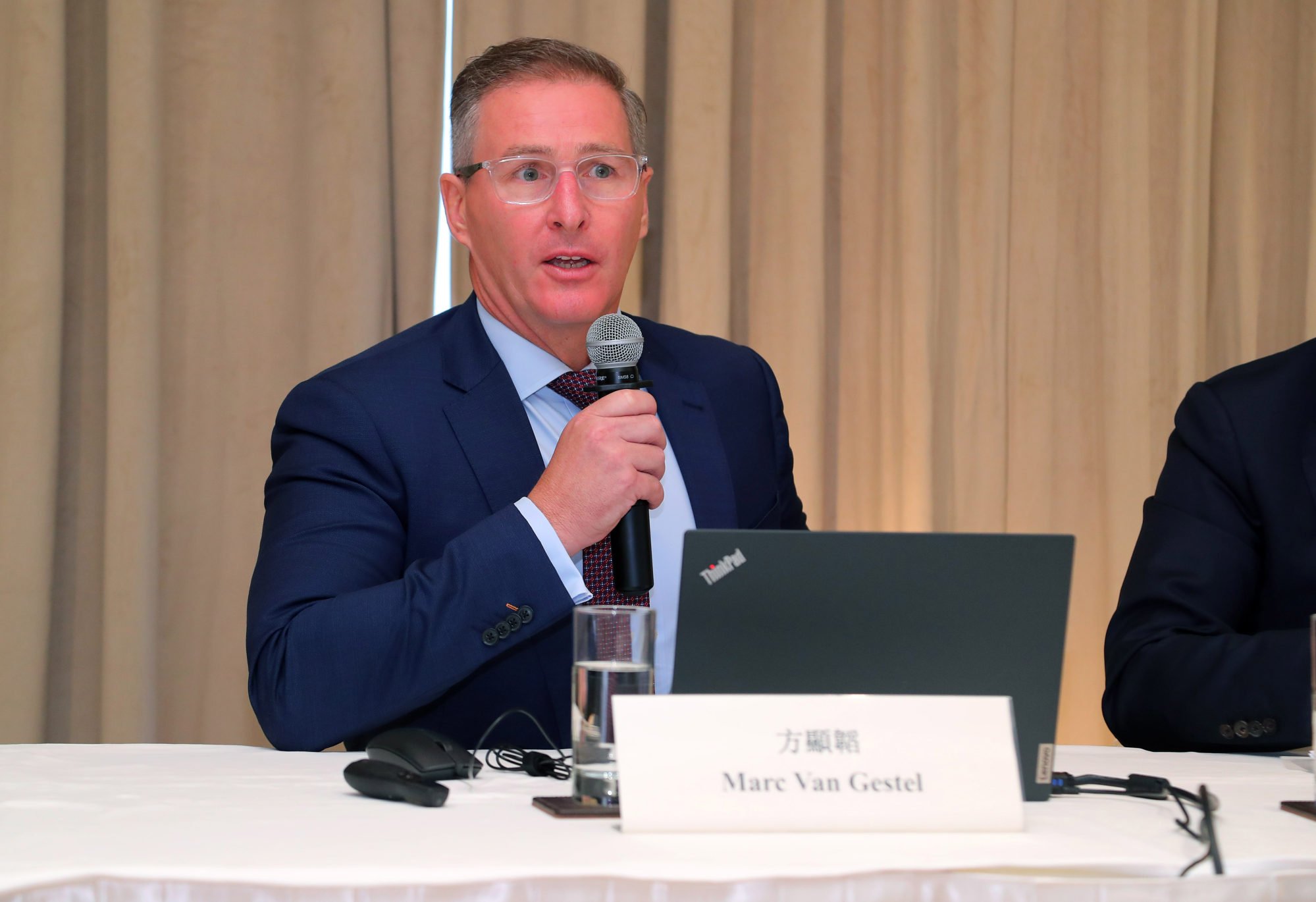 Jockey Club chief steward Marc van Gestel addresses the media at Sha Tin on Tuesday morning.