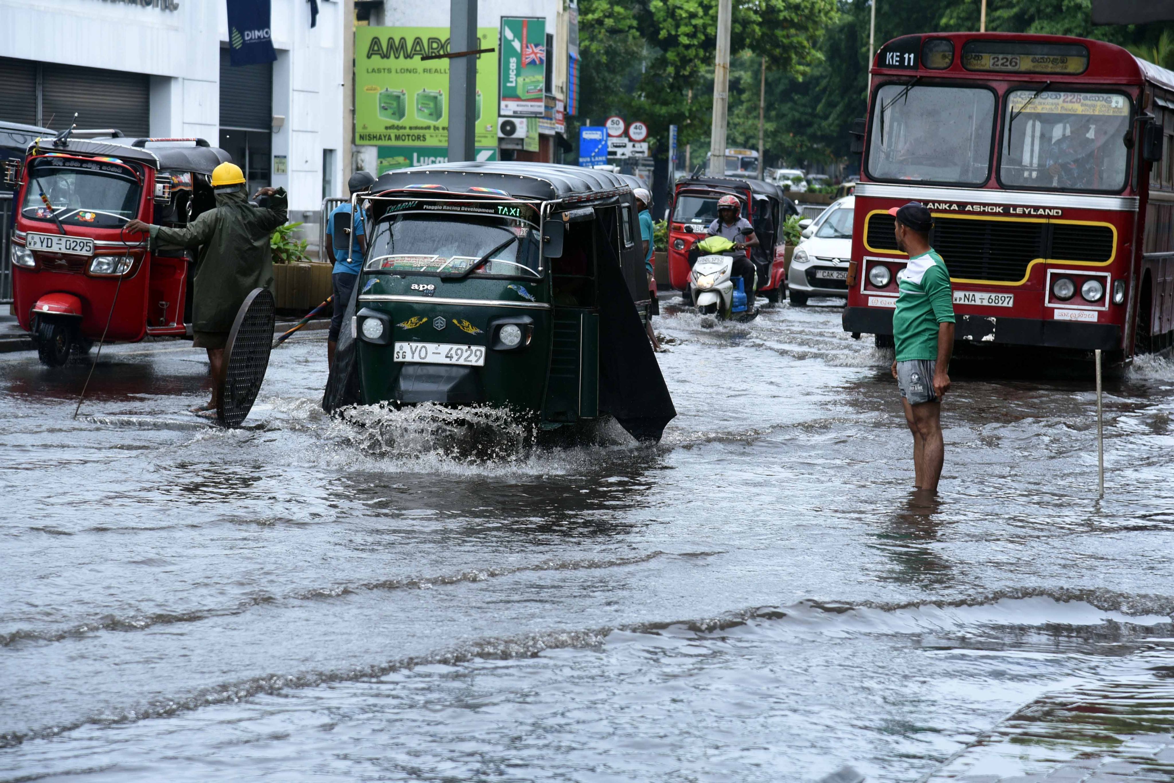 A waterlogged road in Colombo, Sri Lanka. Photo: Xinhua 