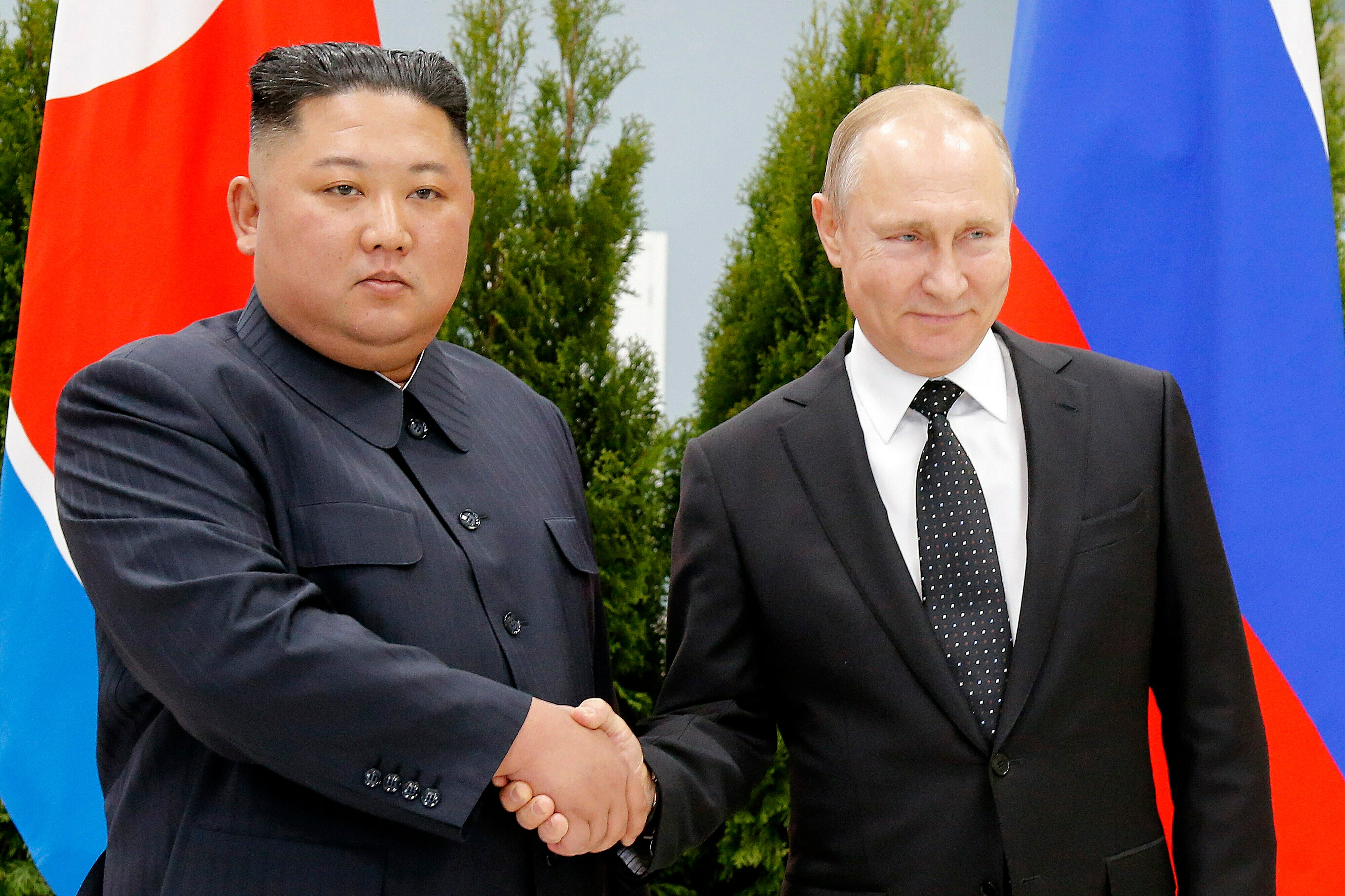 North Korea’s leader Kim Jong-un, left, and Russian President Vladimir Putin. Photo: AP 