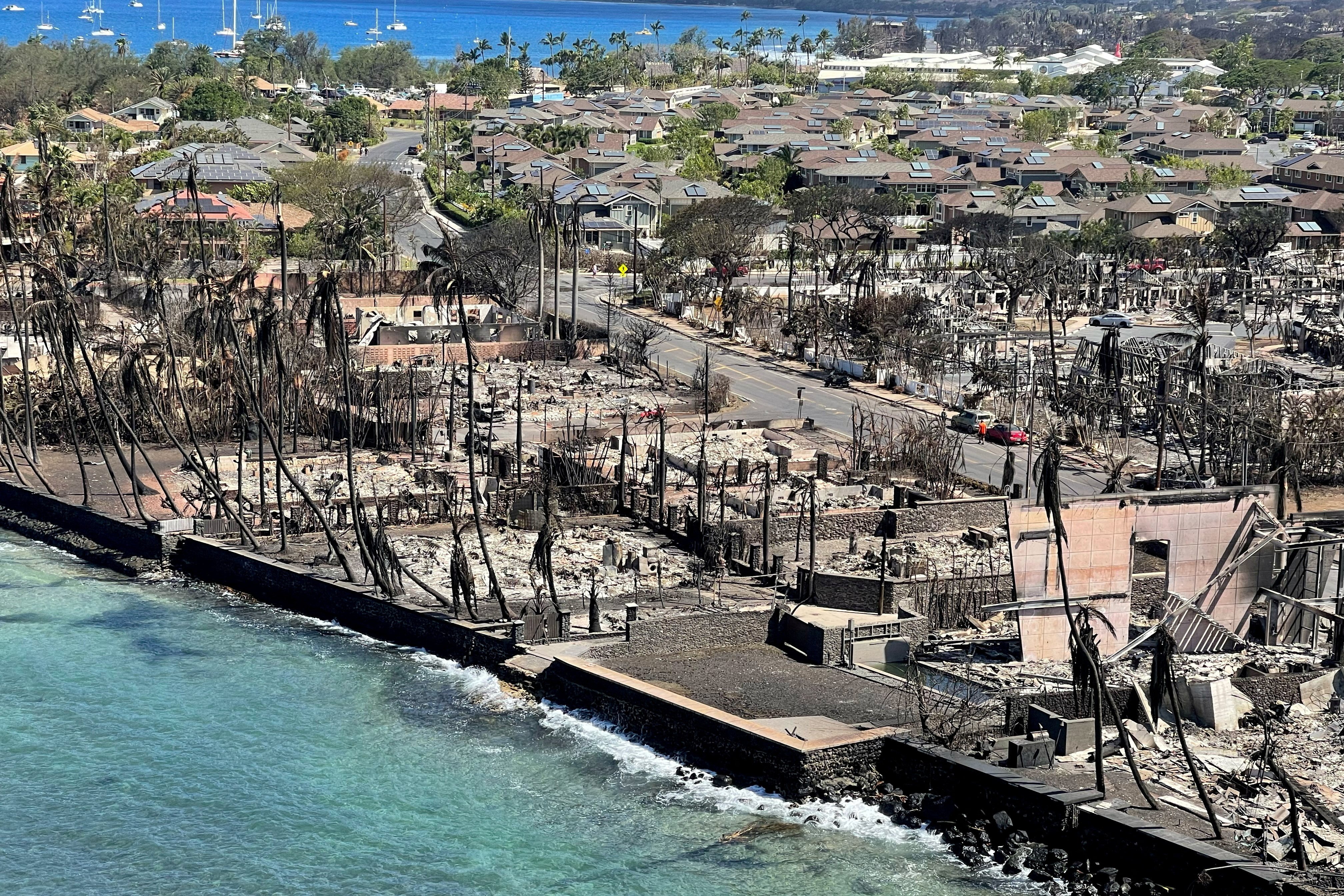 The shells of burned houses and buildings after wildfires burned across most of the town in Lahaina, Maui, Hawaii, US on August 11. Photo: Hawaii Department of Land and Natural Resources / Handout via Reuters