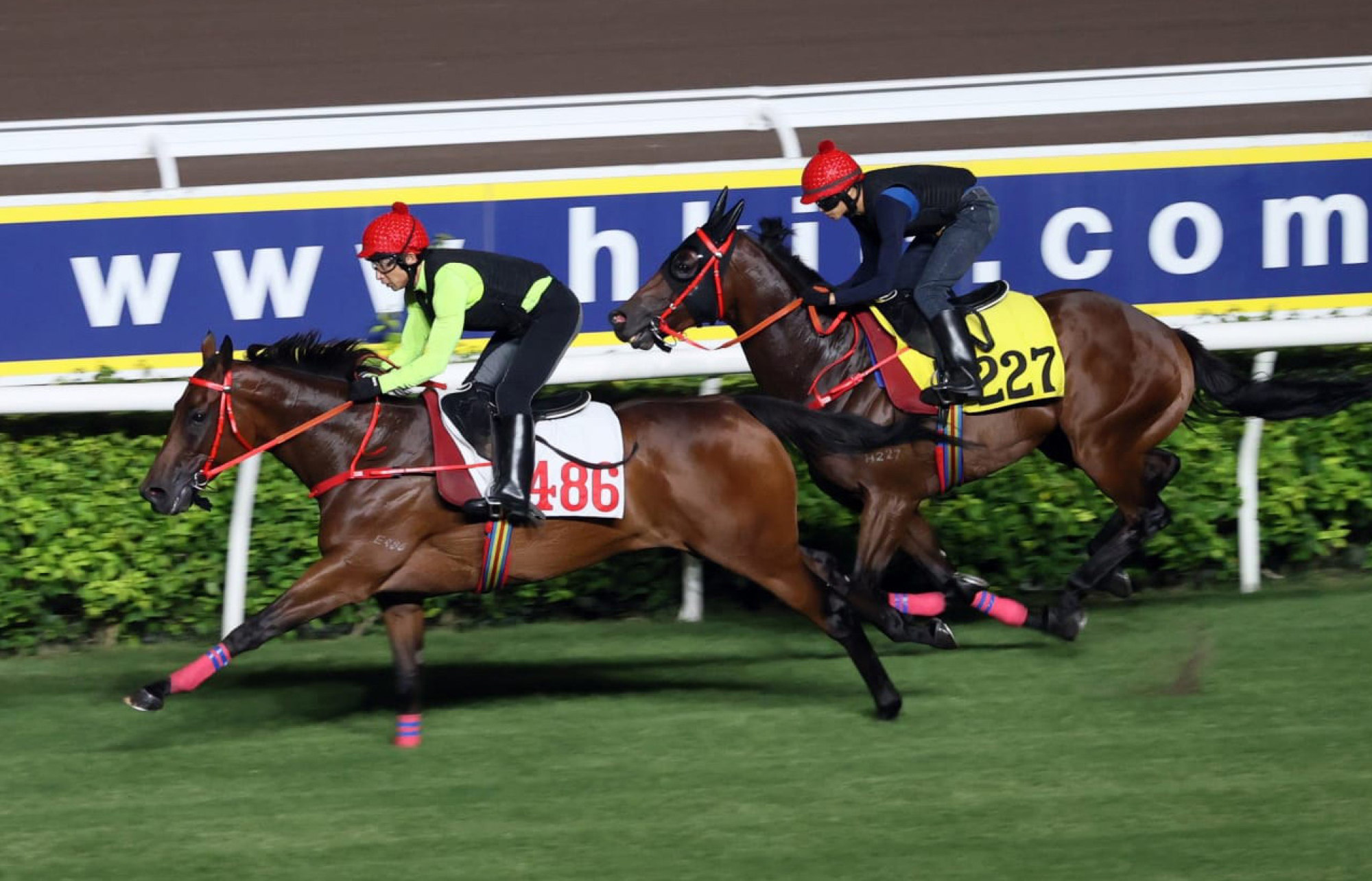 Romantic Warrior (outside) trials at Sha Tin on Tuesday night. Photo: HKJC