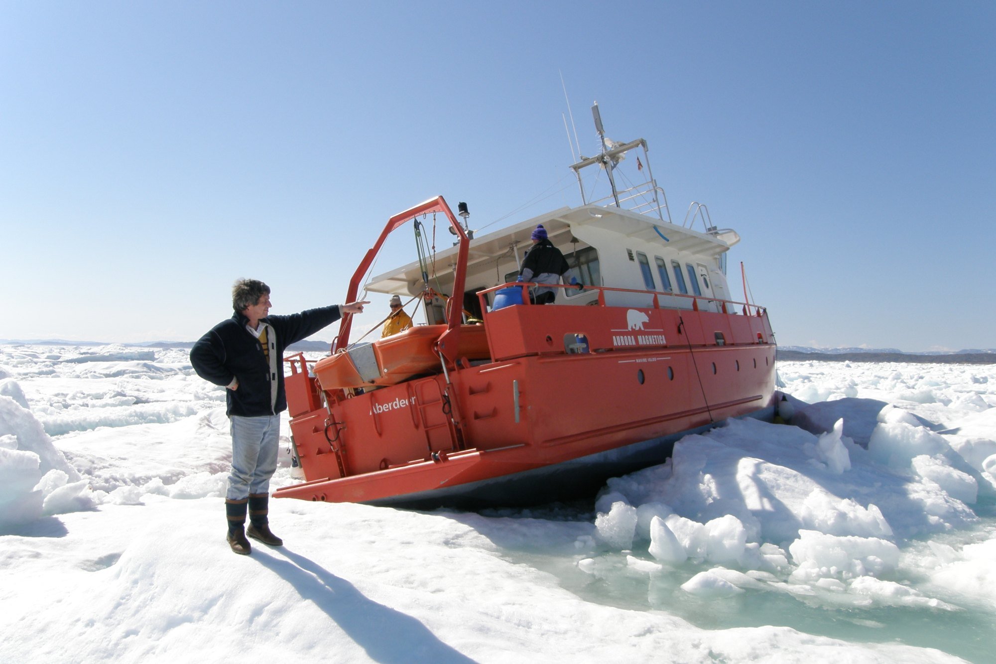 Sauvadet with his personal Arctic vessel, the Aurora Magnetica, in 2008. Photo: Pierre Sauvadet