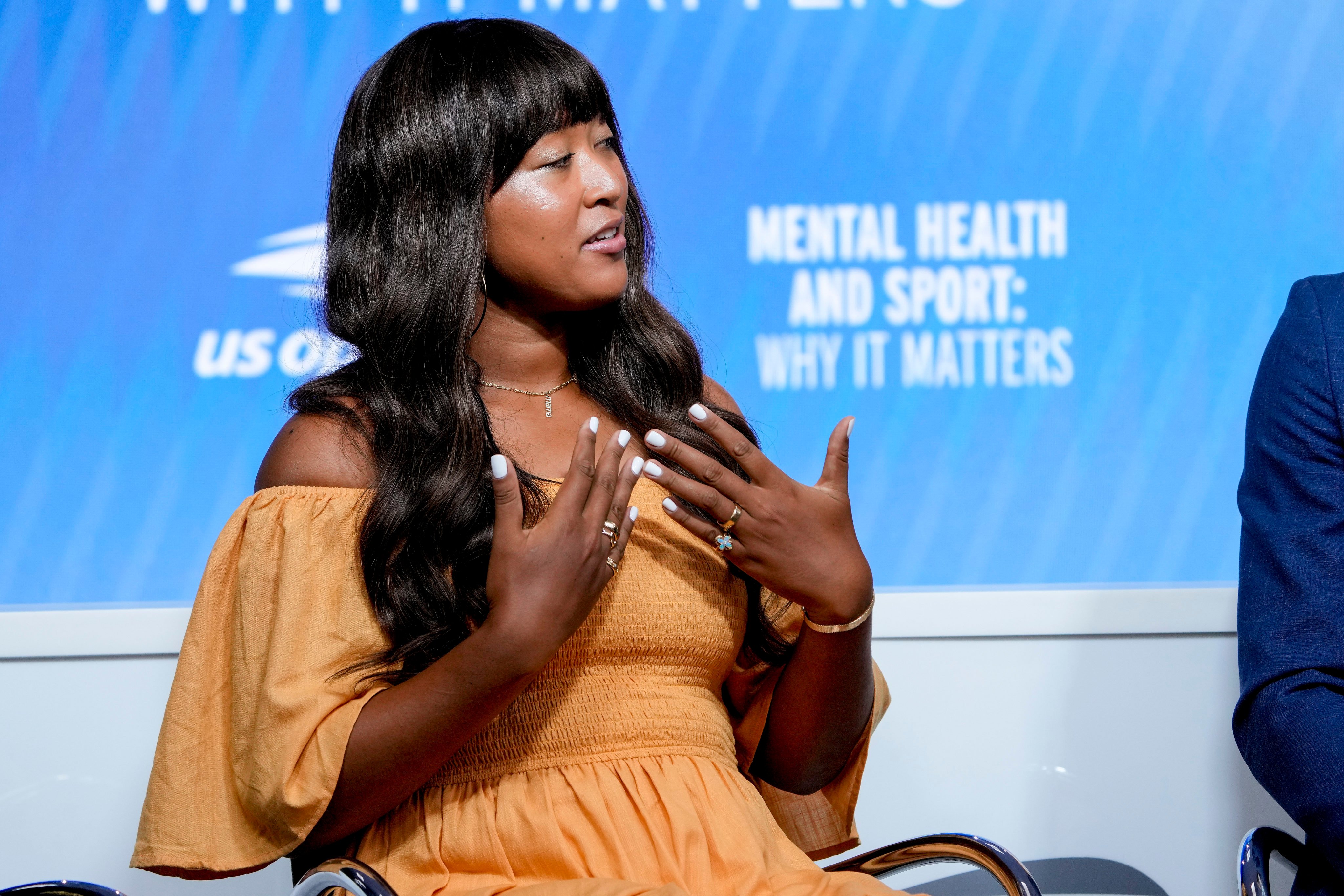 Naomi Osaka speaks during a forum on mental health during the US Open tennis championships in New York. Photo: AP