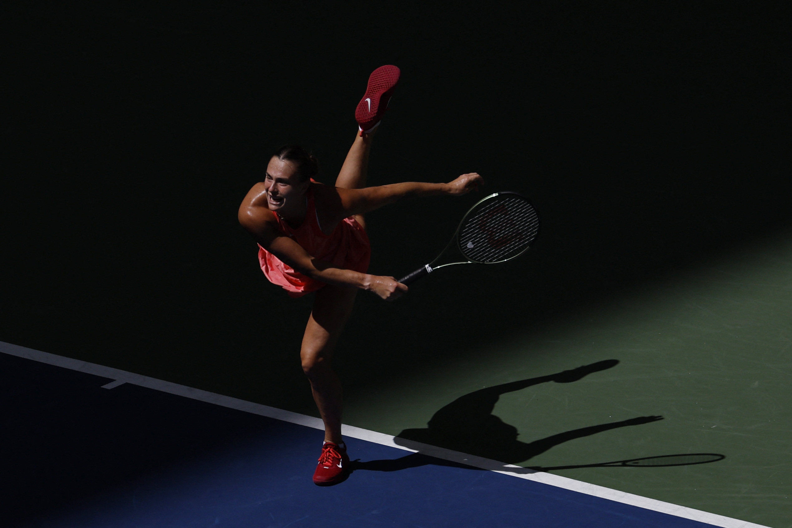 Aryna Sabalenka’s service game proved too good for Zheng Qinwen in their US Open quarter-final. Photo: USA TODAY Sports