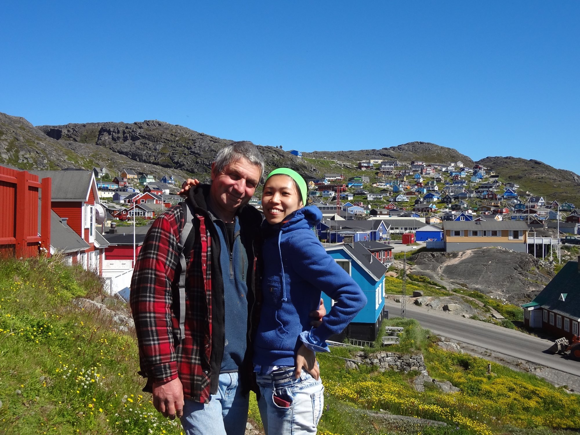 Sauvadet with his wife Morris “Mor” Wong in Qaqortoq, Greenland, in 2014. Photo: Pierre Sauvadet
