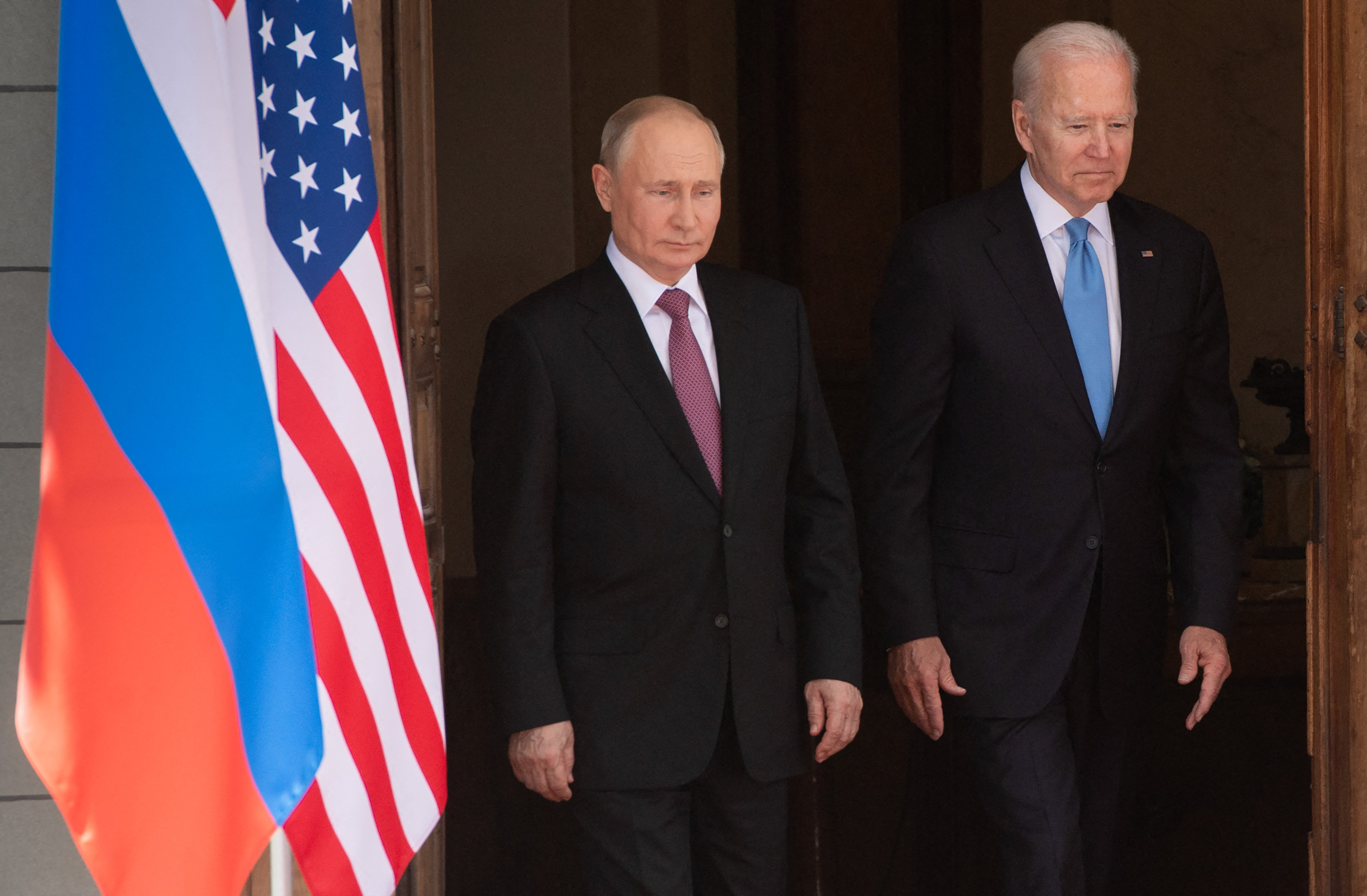 US President Joe Biden (right) and Russian President Vladimir Putin arrive for summit talks at Villa La Grange in Geneva, Switzerland, on June 16, 2021. Recent statements from both the United States and Russia suggest there is hope of renewed arms control talks between them, but making it possible for Biden and Putin to meet in person is crucial. Photo: AFP