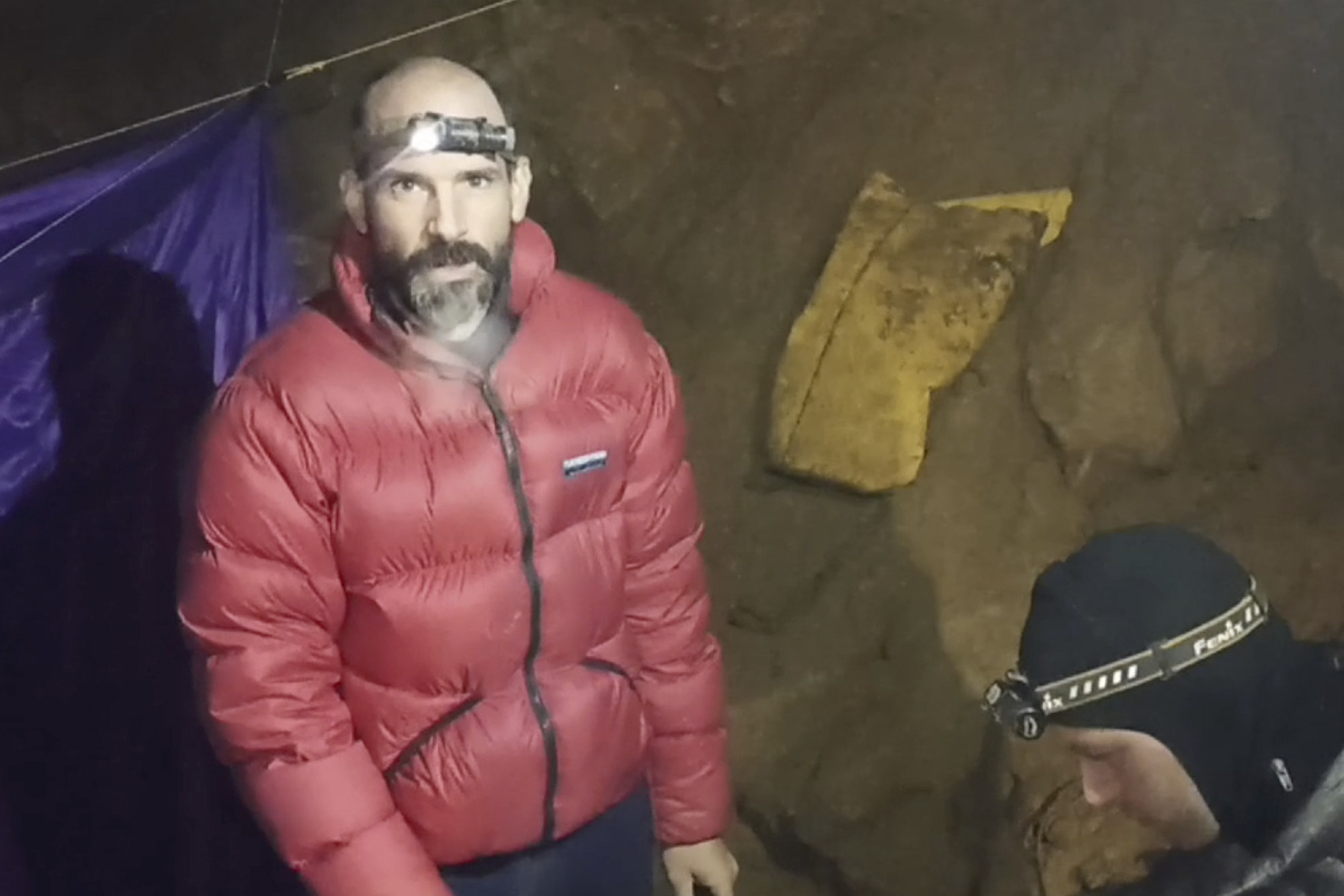 American caver Mark Dickey talks to the camera from inside the Morca cave in southern Turkey on Thursday. Photo: Turkish Government Directorate of Communications via AP