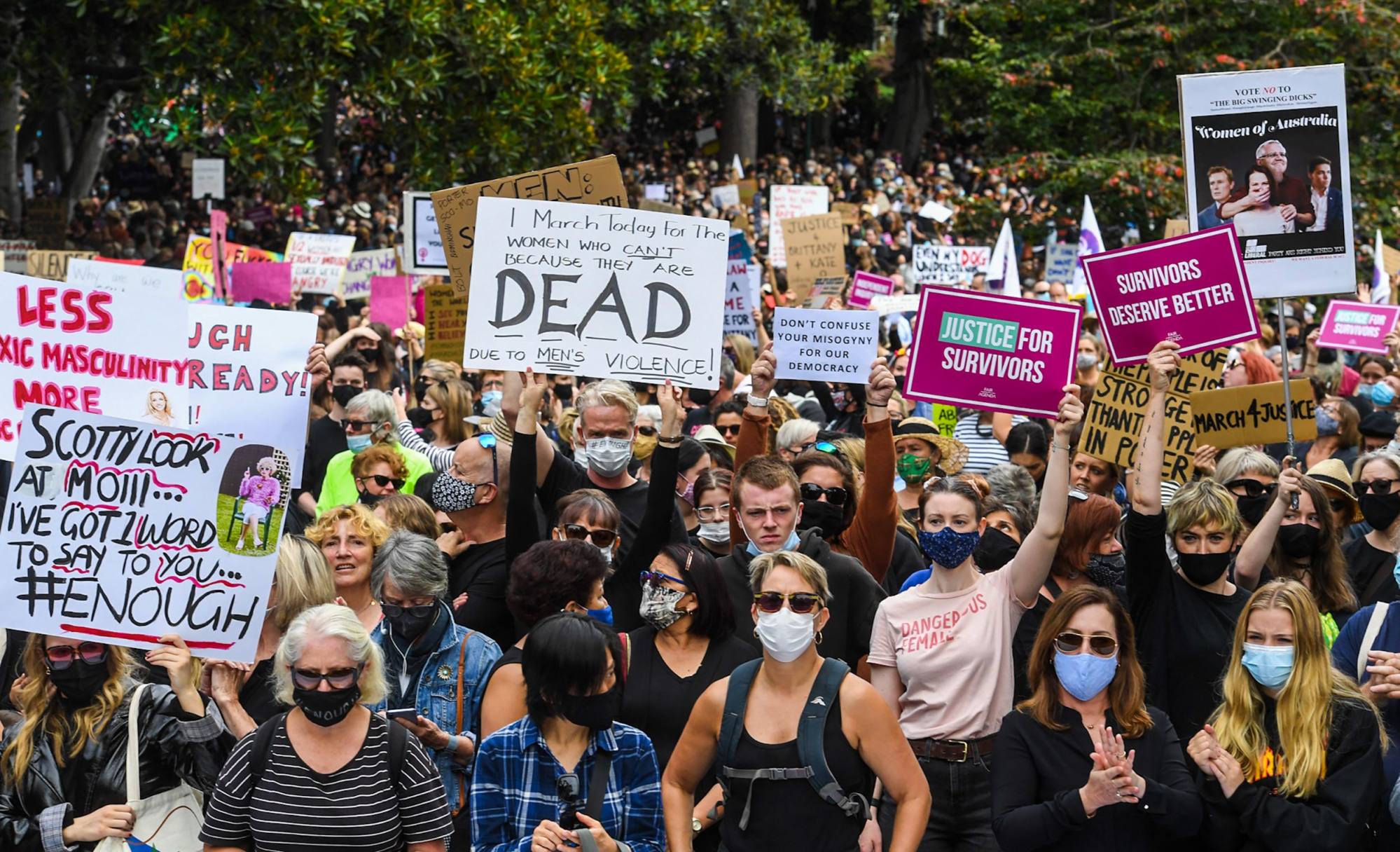 People attend against sexual violence and gender inequality in Melbourne on March 15, 2021. Photo: AFP