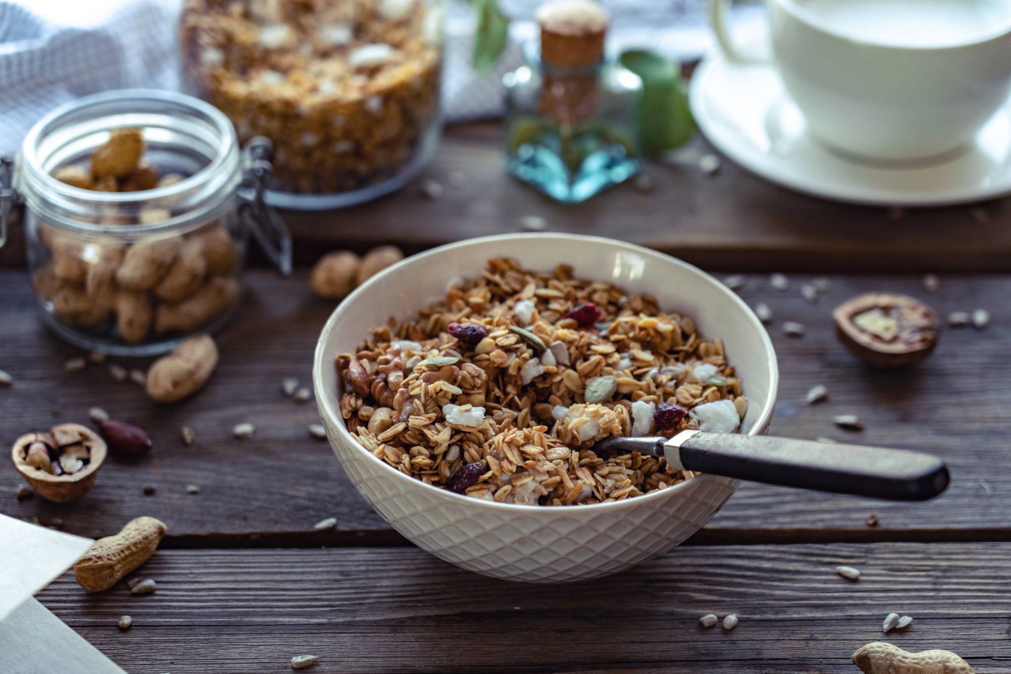 A bowl of fortified granola containing vitamin B12 with healthful seeds and nuts - a good source of zinc. A lack of certain nutrients, including zinc and vitamin B12, has been linked to a loss of smell. Photo: Shutterstock
