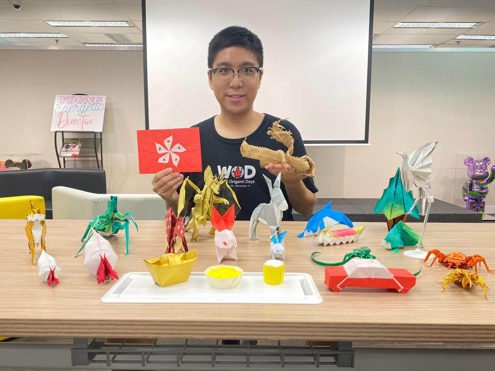 Origami artist Matthew Wong displays some of his artwork. Photo: Matthew Wong