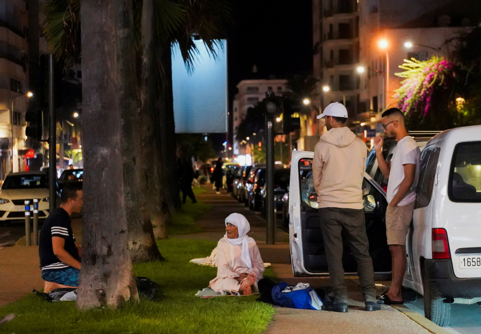 People gather on a street in Casablanca following a powerful earthquake in Morocco on Saturday. Photo: Reuters