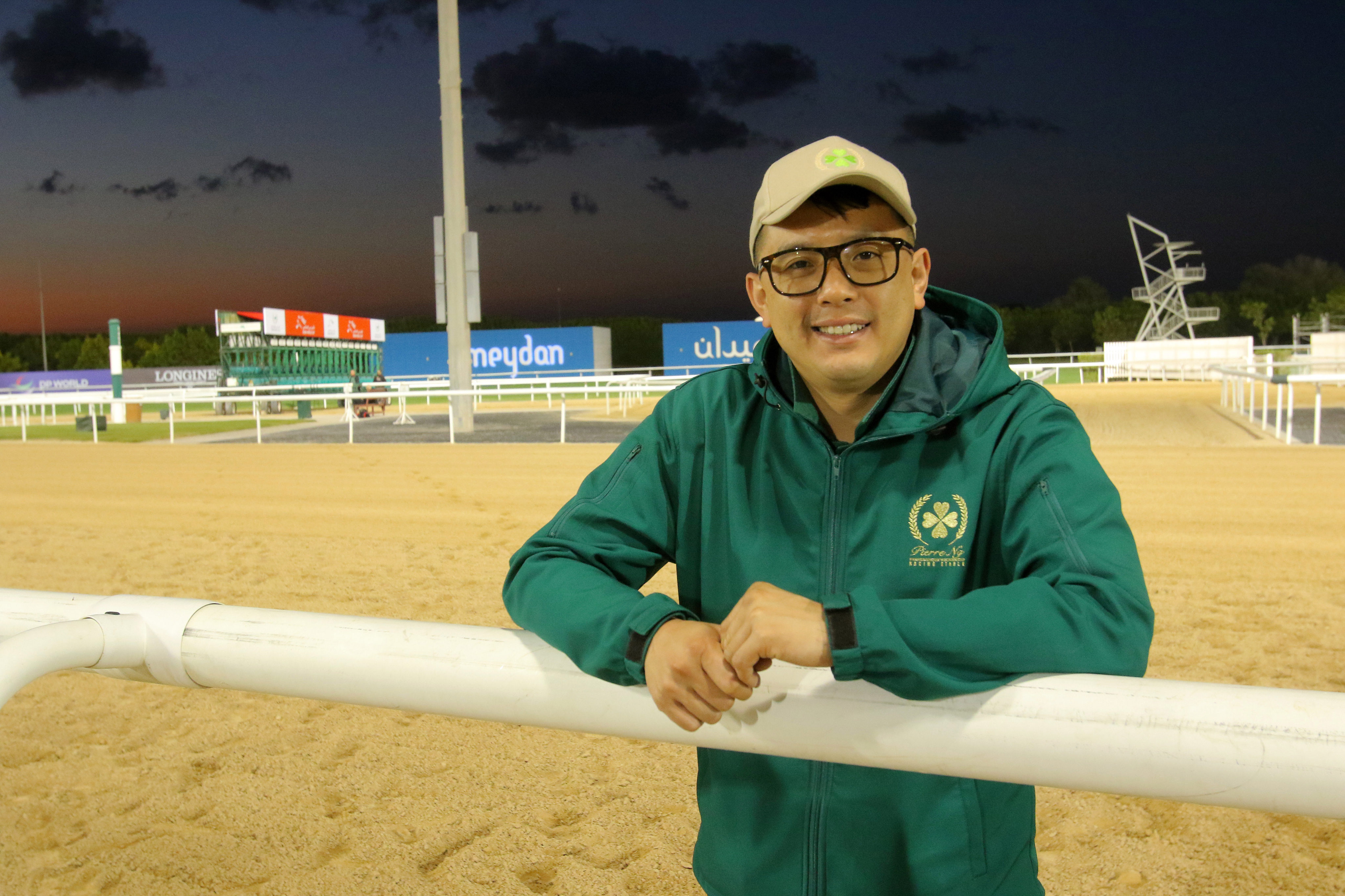 Pierre Ng watches trackwork at Meydan in March. Photos: Kenneth Chan