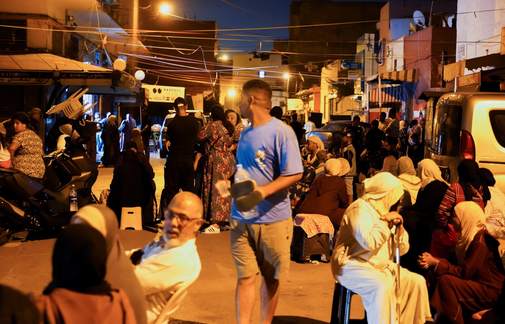 People gather in Casablanca following a powerful earthquake in Morocco on Saturday. Photo: Reuters