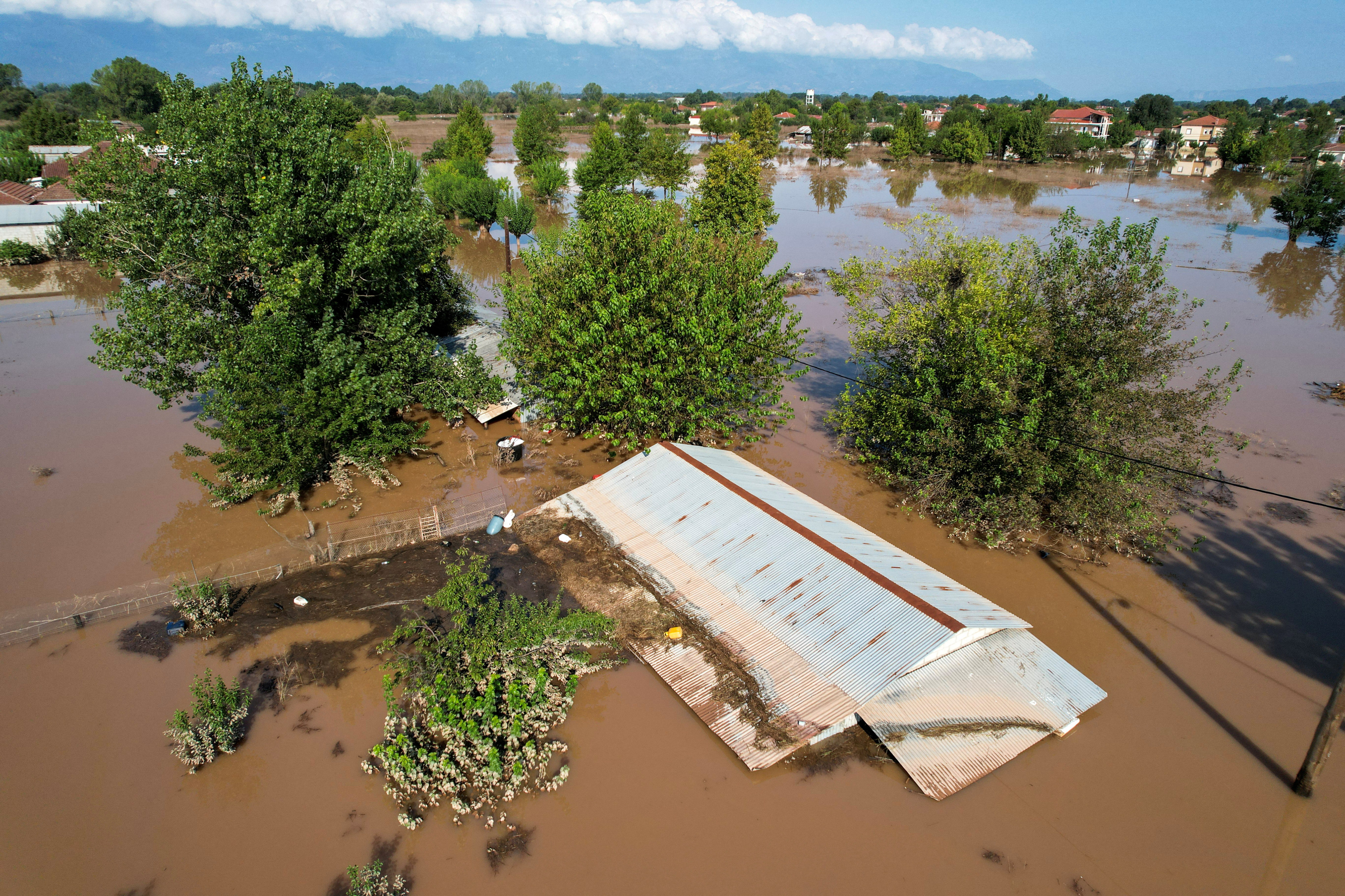 A flooded area in Megala Kalyvia, Greece, on Saturday in the aftermath of storm “Daniel”. Photo: Reuters 