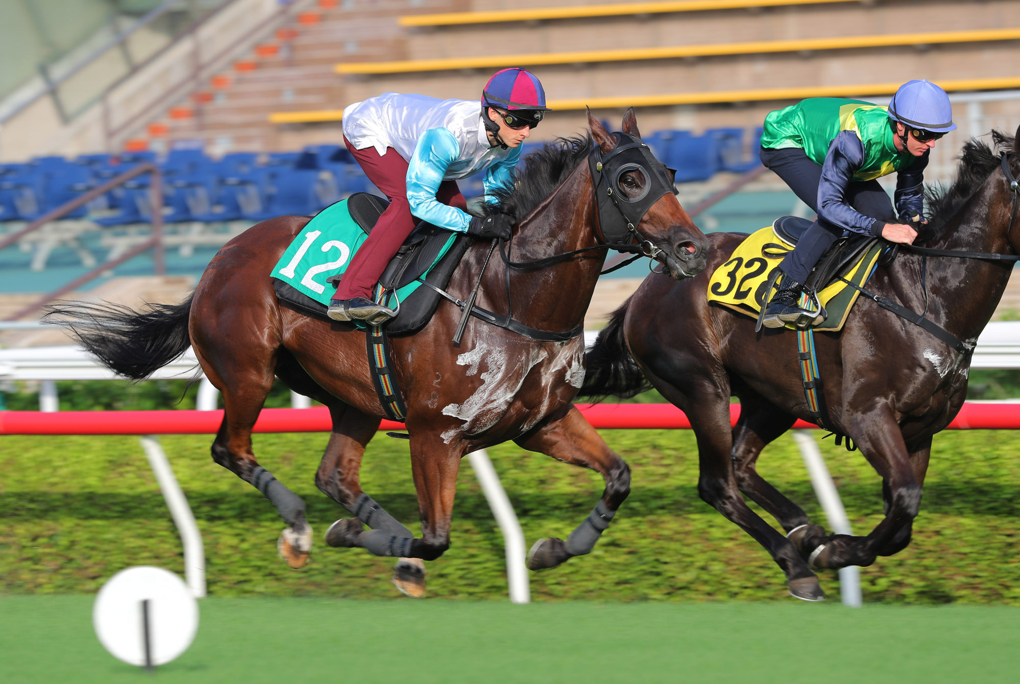 South African jockey Lyle Hewitson rides One For All (left) in his Sha Tin trial over 1,000m on September 4.